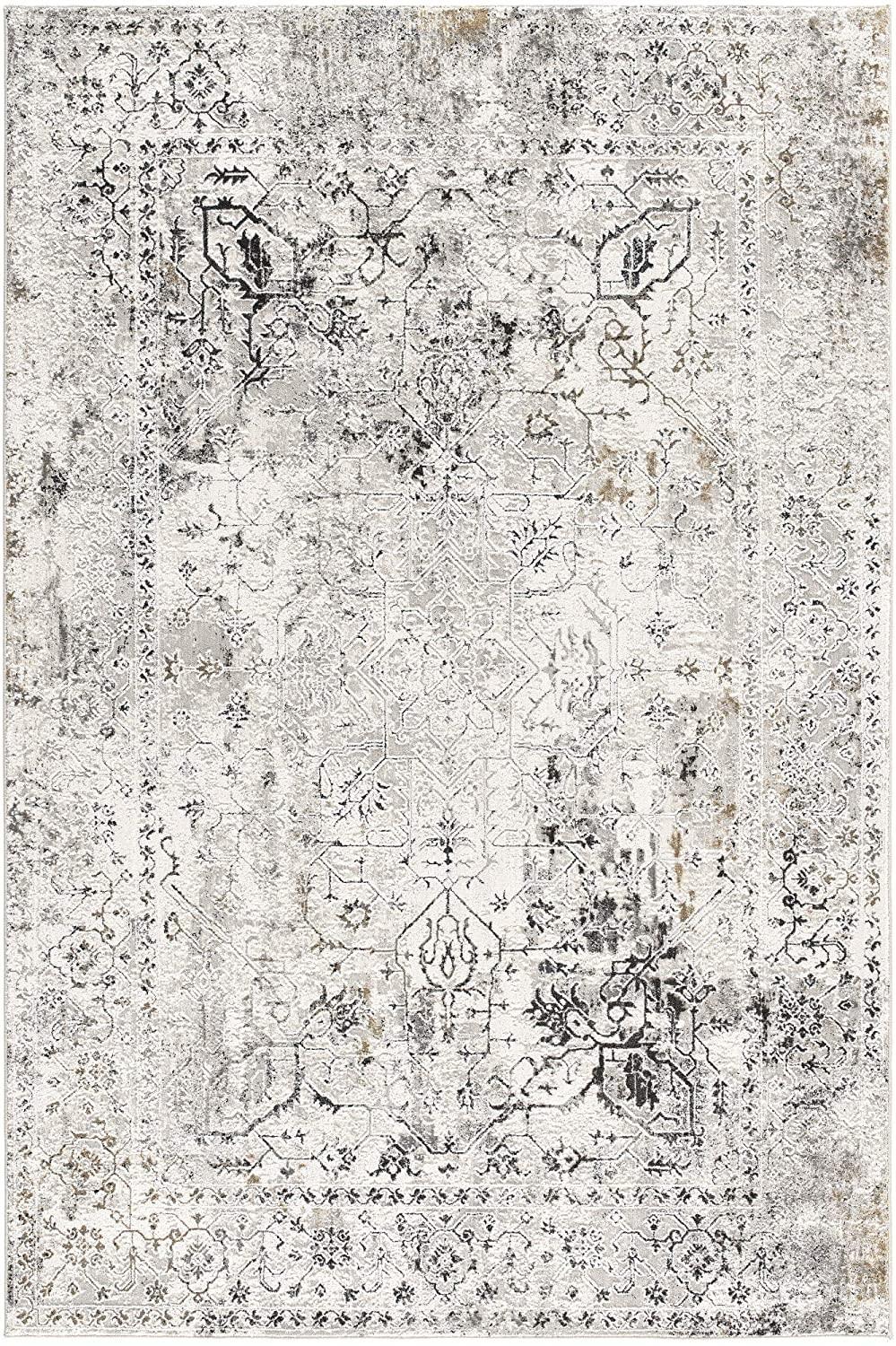 4’ x 6’ Gray Distressed Ornate Area Rug Default Title