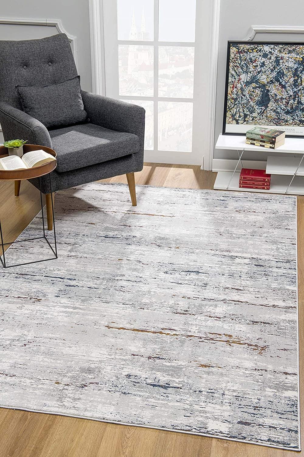 8’ x 11’ Gray Modern Distressed Area Rug