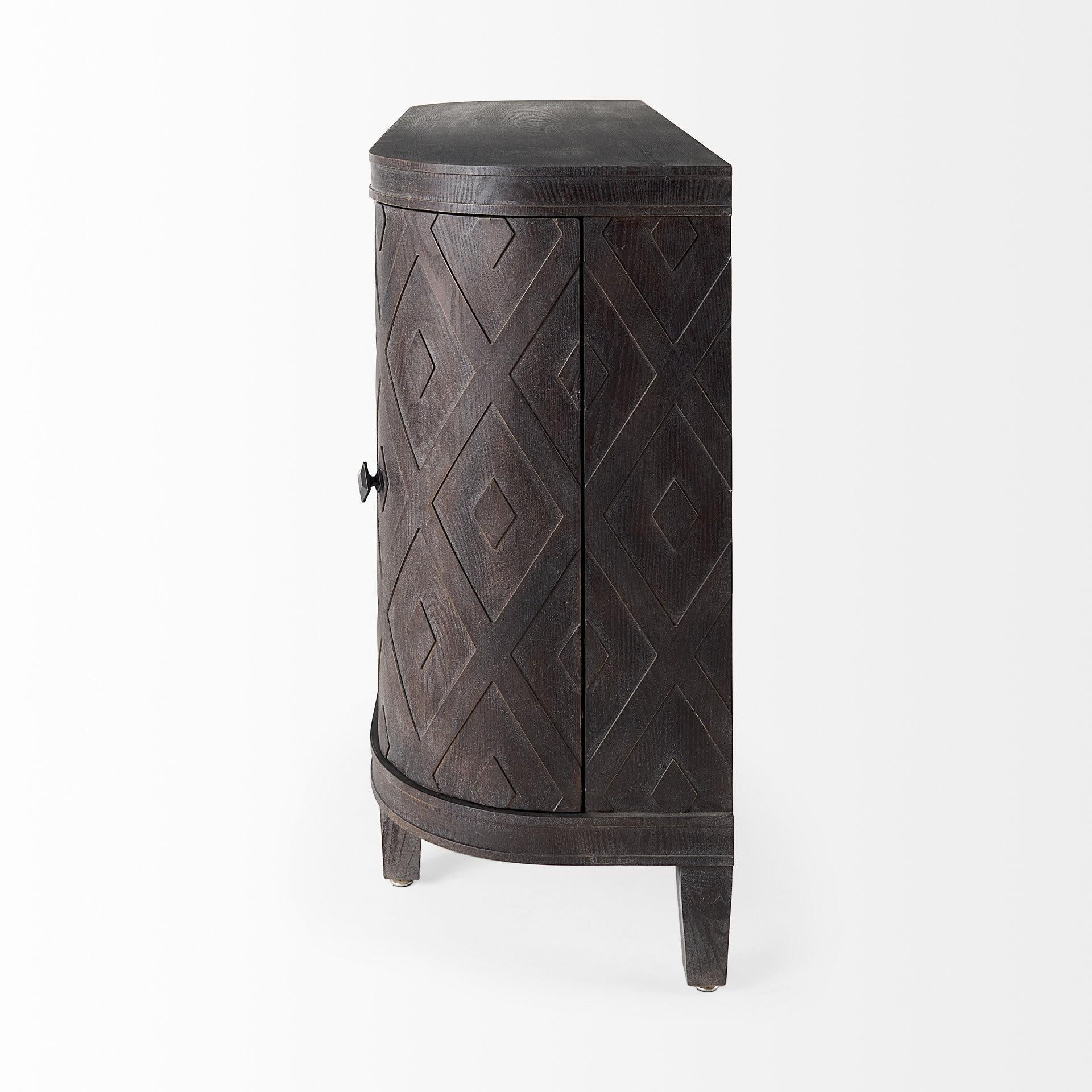 Curved Dark Brown Diamond Pattern Four Door Cabinet