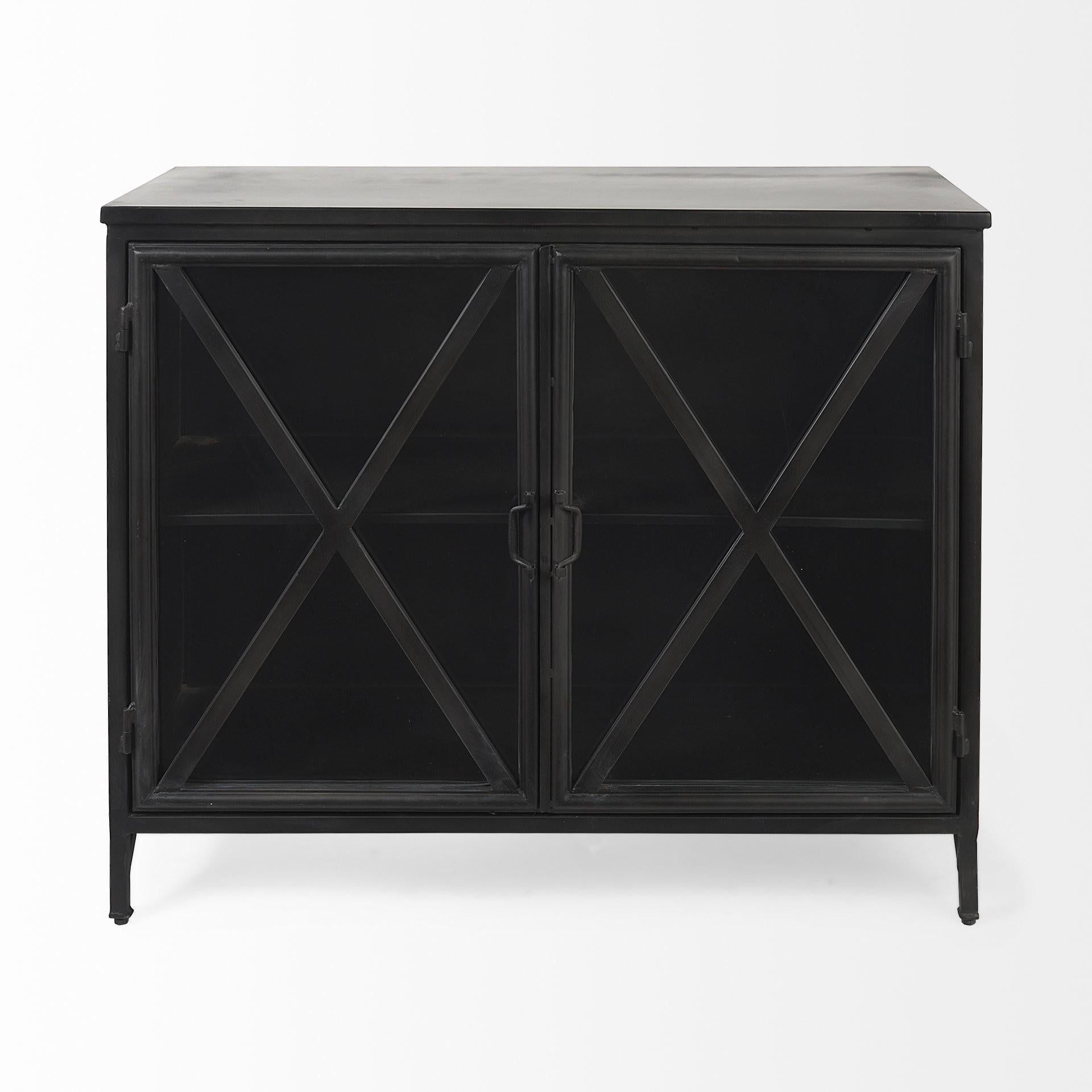 Rustic Black Metal Cabinet with Glass Doors