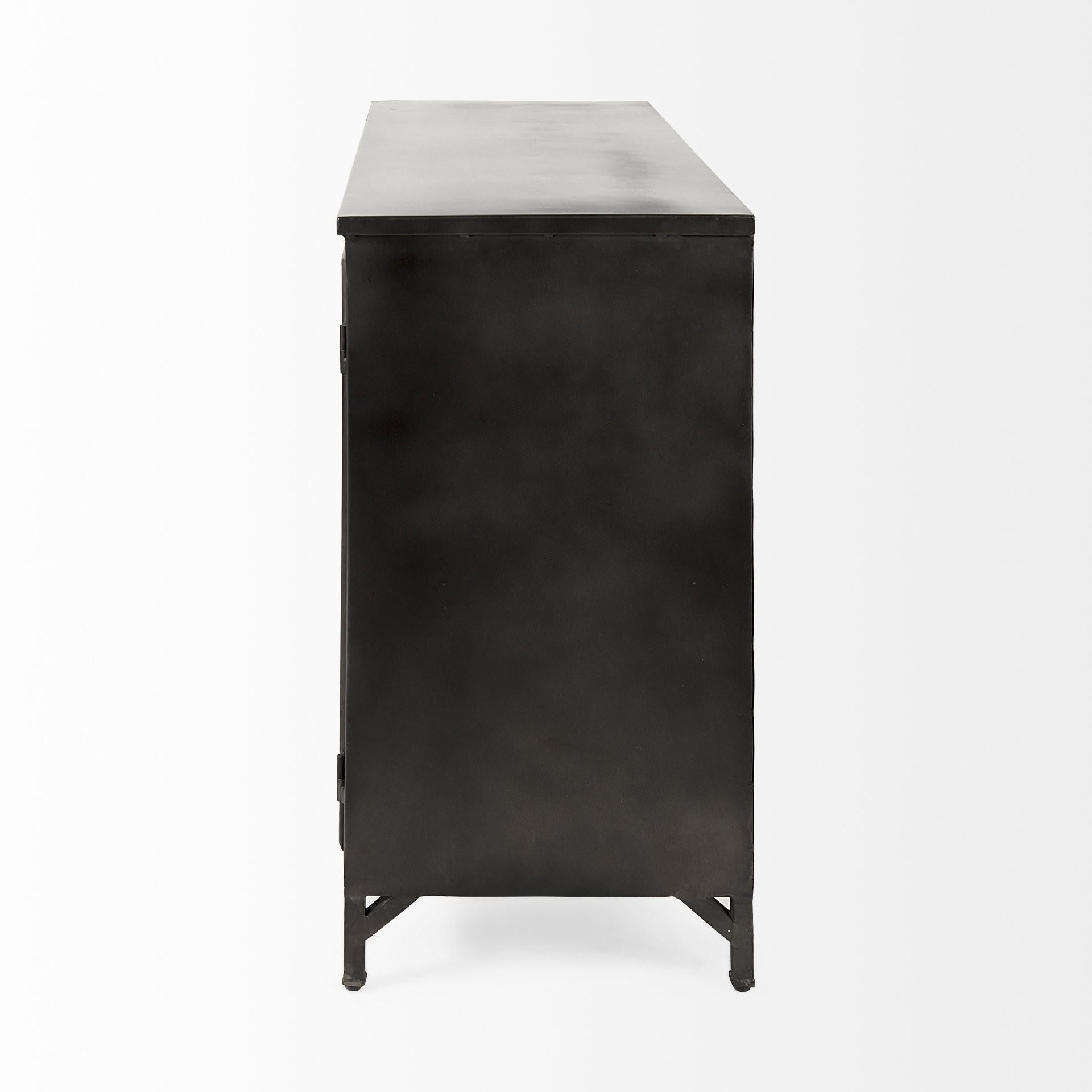 Rustic Black Metal Cabinet with Glass Doors