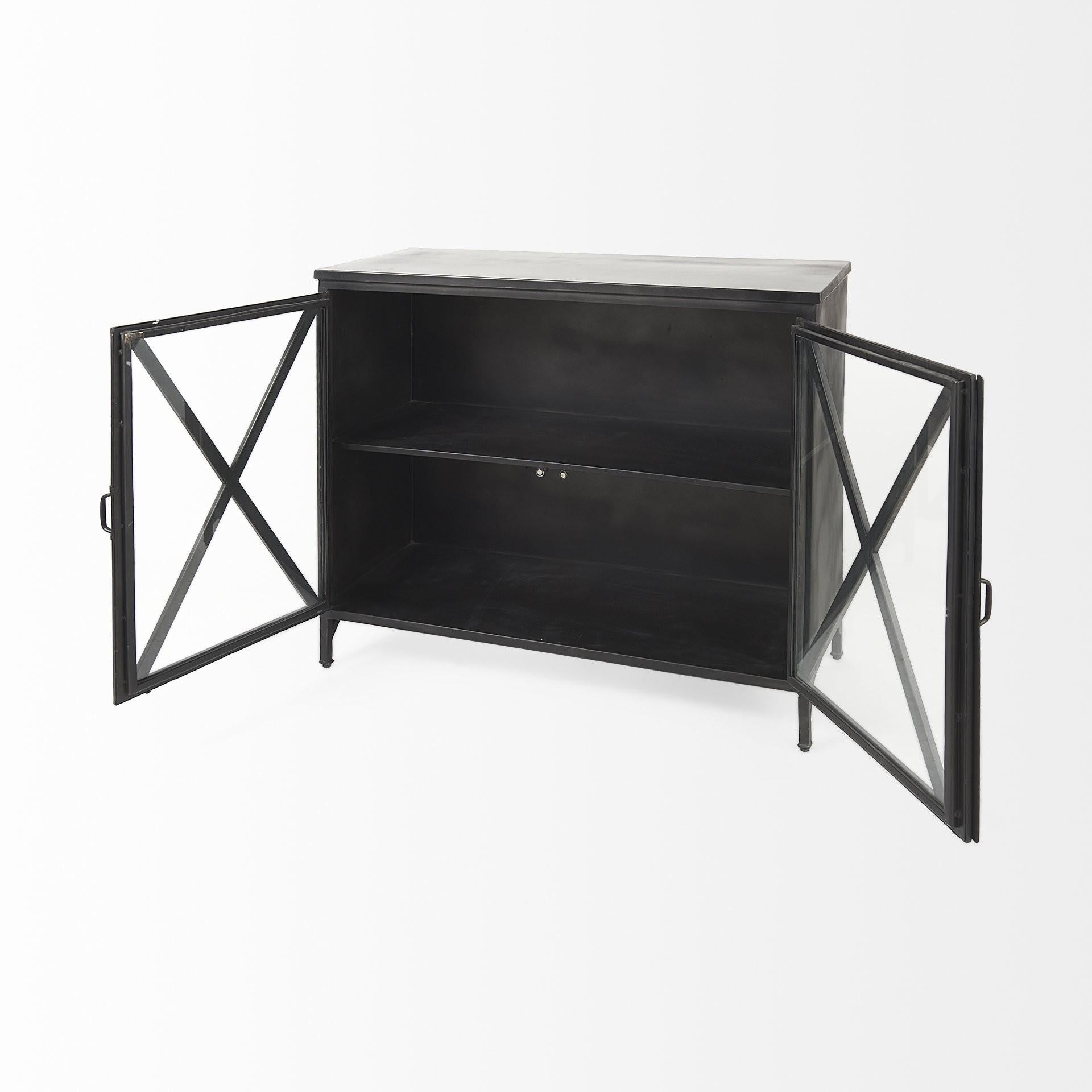 Rustic Black Metal Cabinet with Glass Doors