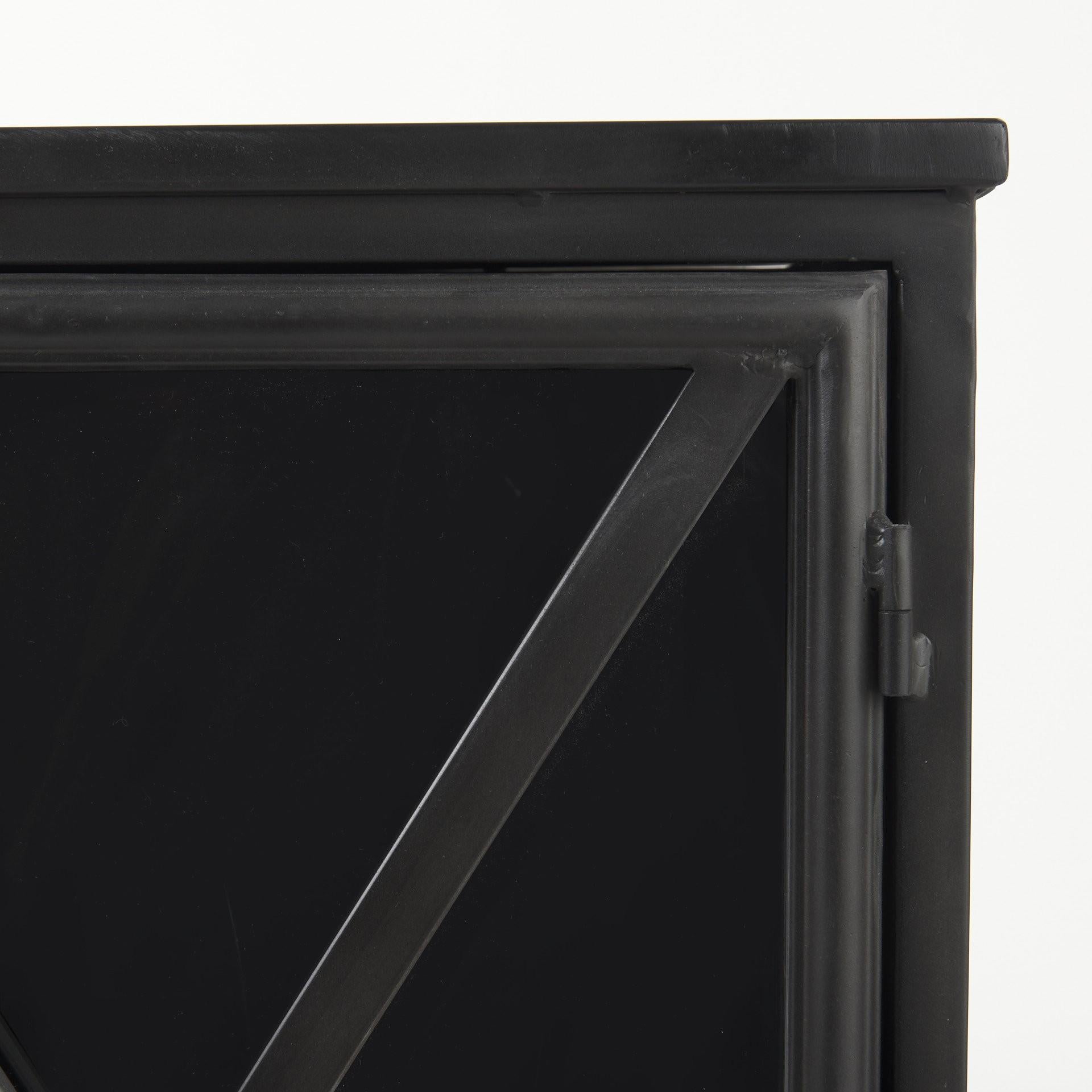 Rustic Black Metal Cabinet with Glass Doors