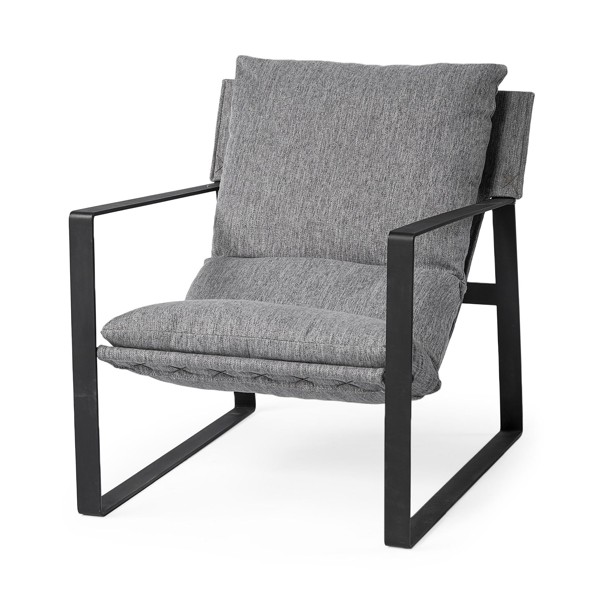 Stone Gray and Black Metal Sling Chair