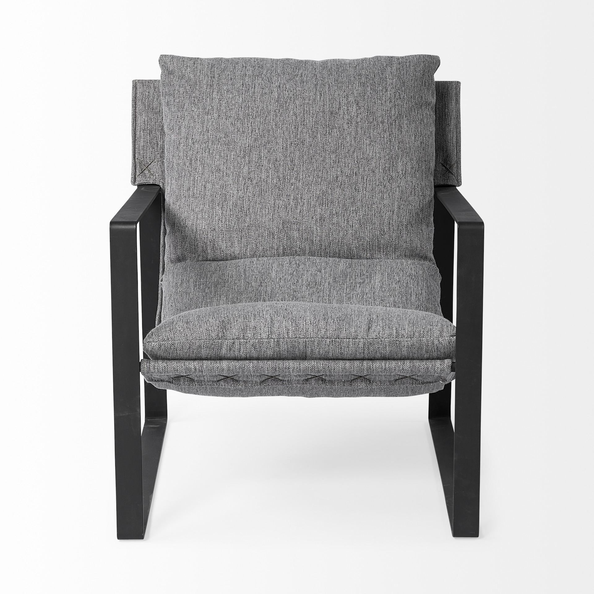 Stone Gray and Black Metal Sling Chair