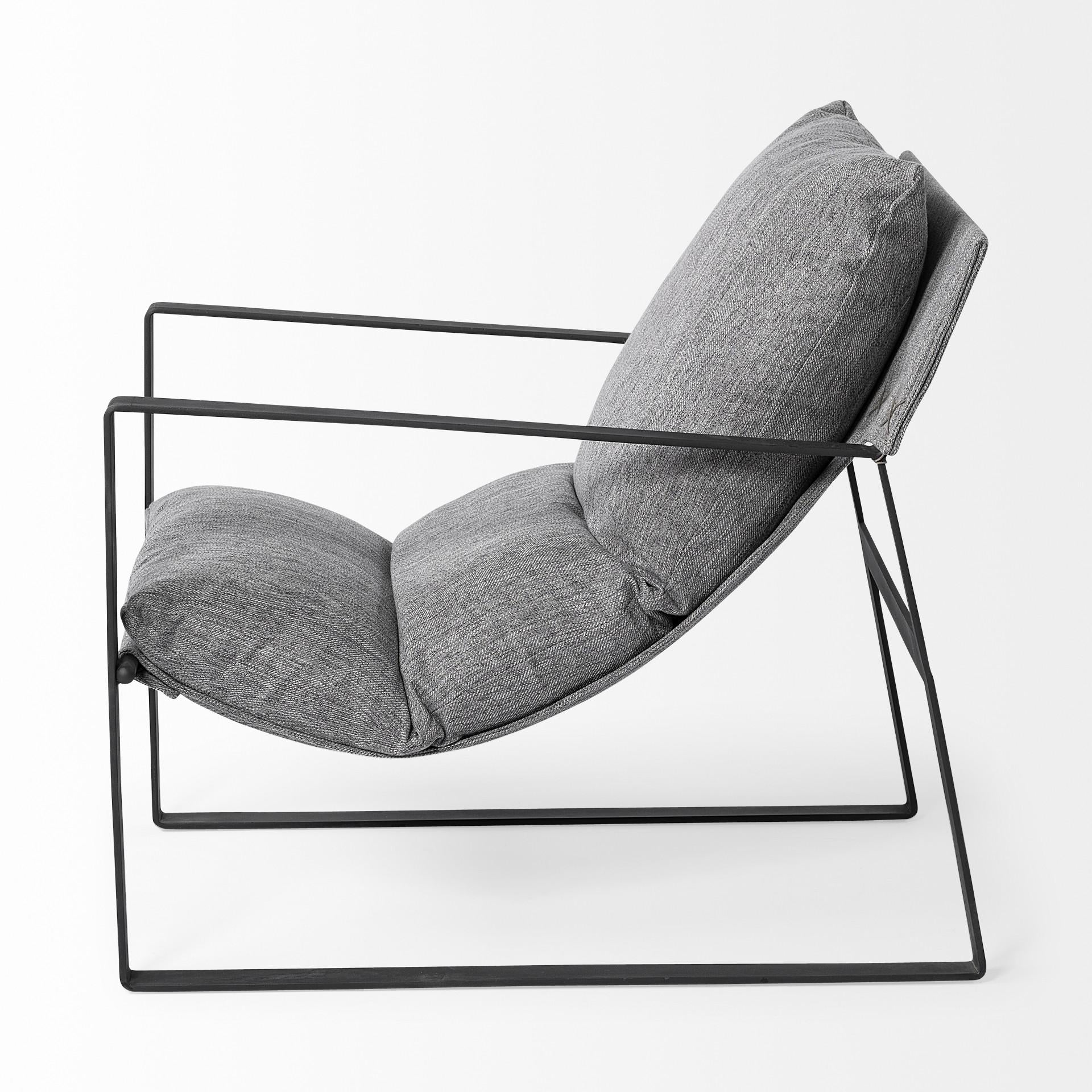 Stone Gray and Black Metal Sling Chair