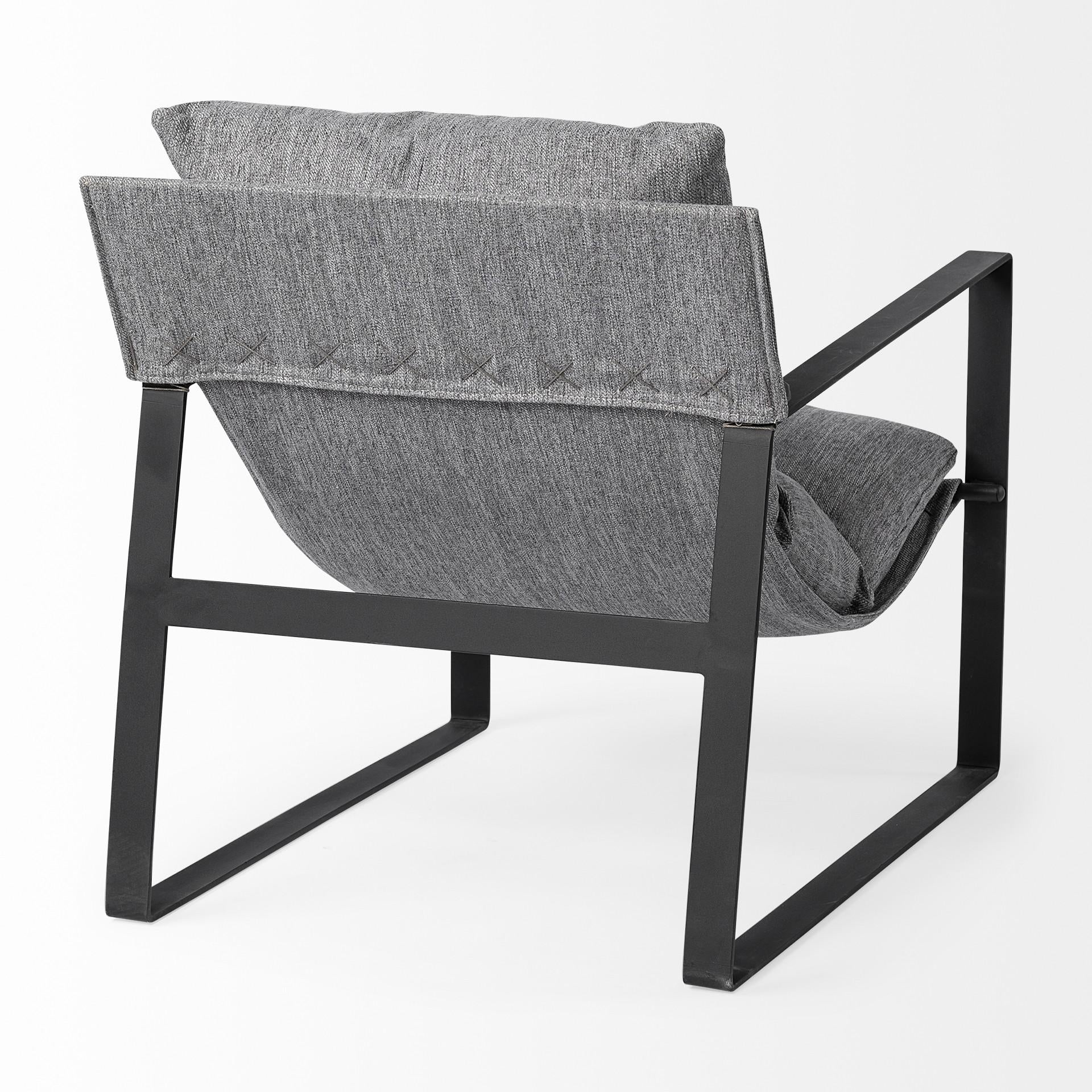 Stone Gray and Black Metal Sling Chair