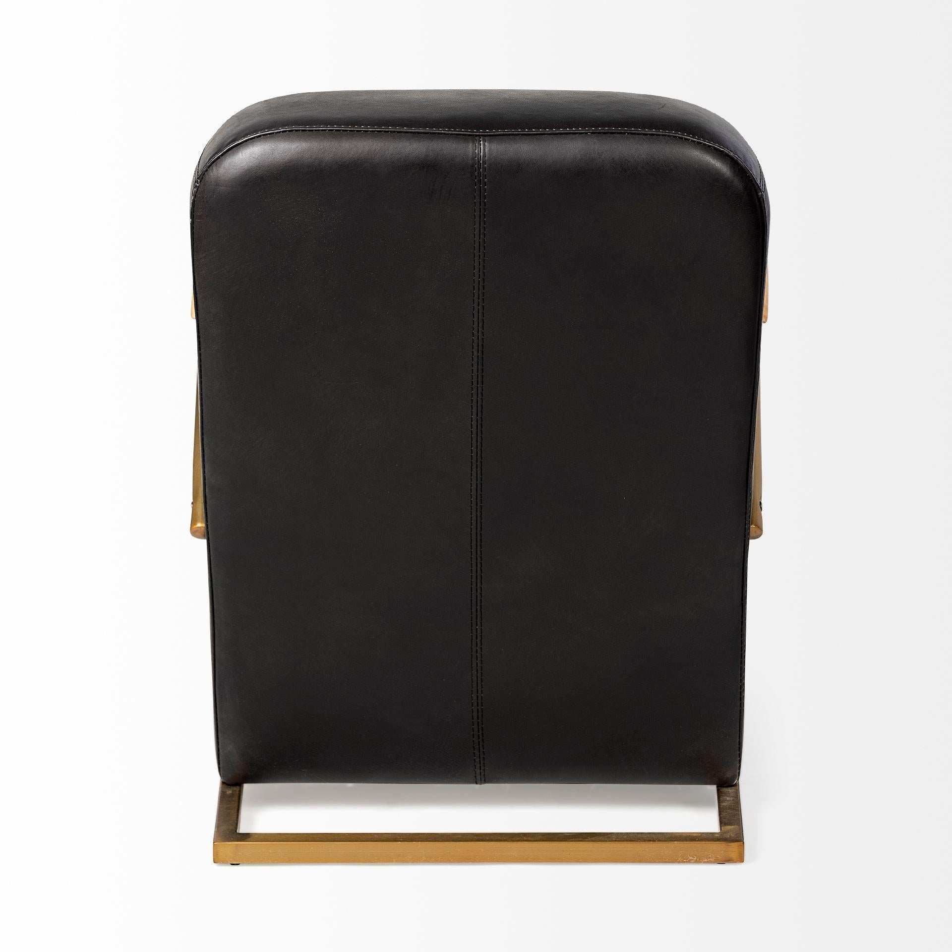 Black Leather Diamond Pattern Gold Club Chair