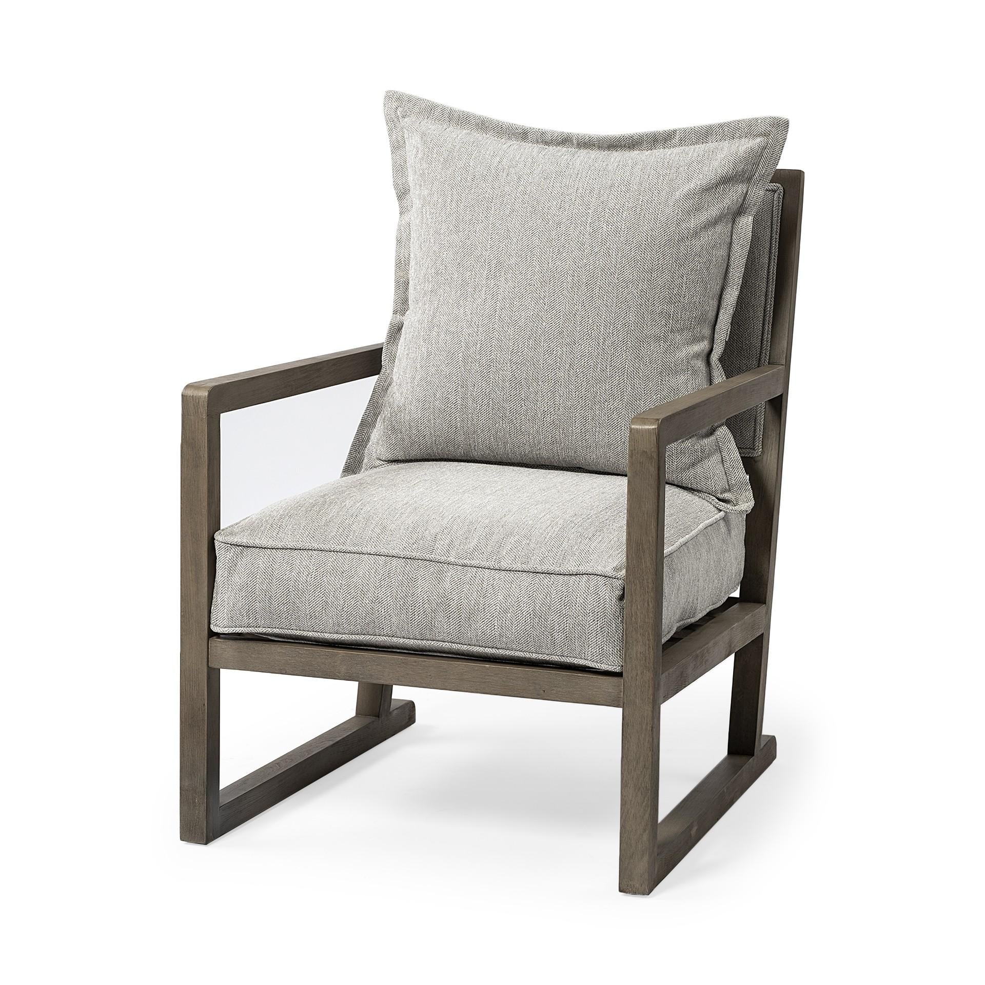 Wooden Accent Chair with Ash Gray Cushions