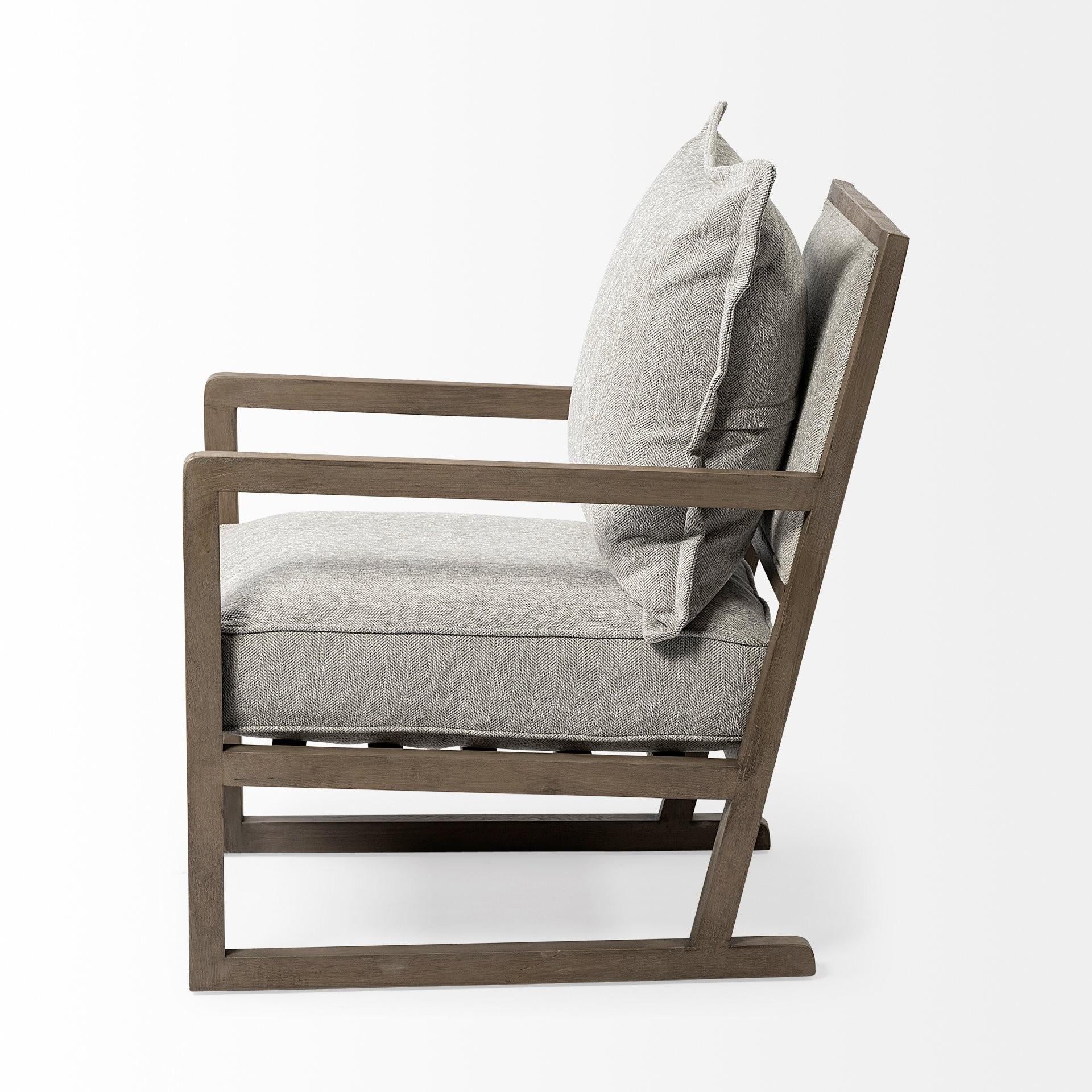 Wooden Accent Chair with Ash Gray Cushions