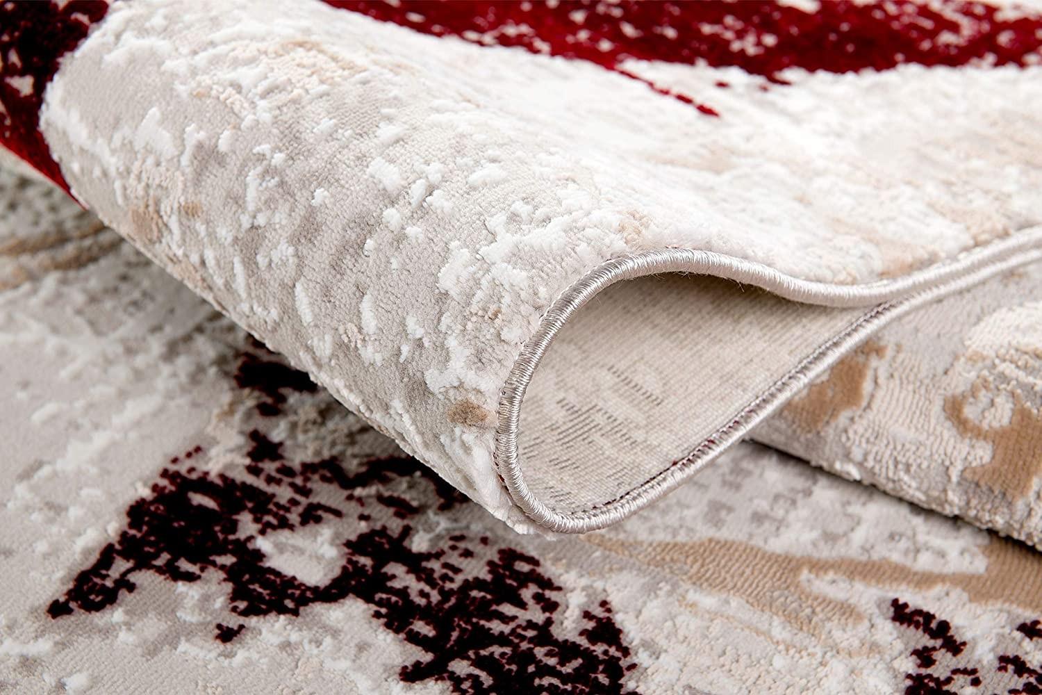 8’ x 11’ Red and Ivory Modern Distressed Area Rug