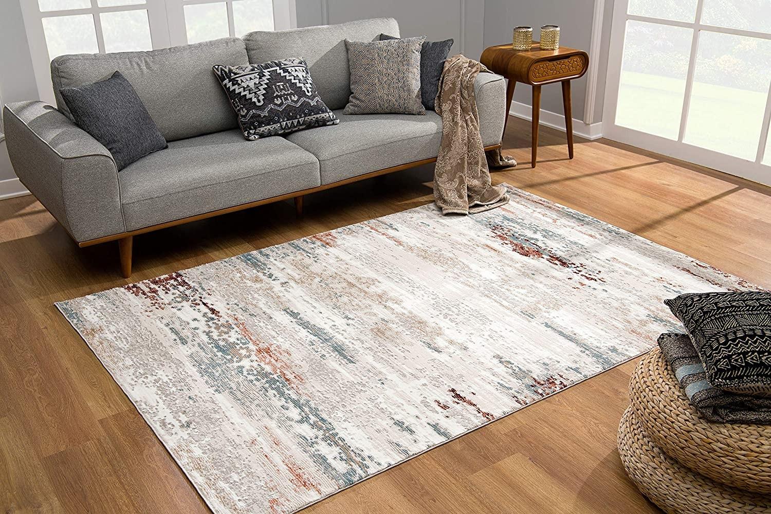 5’ x 8’ Gray and Ivory Abstract Stria Area Rug