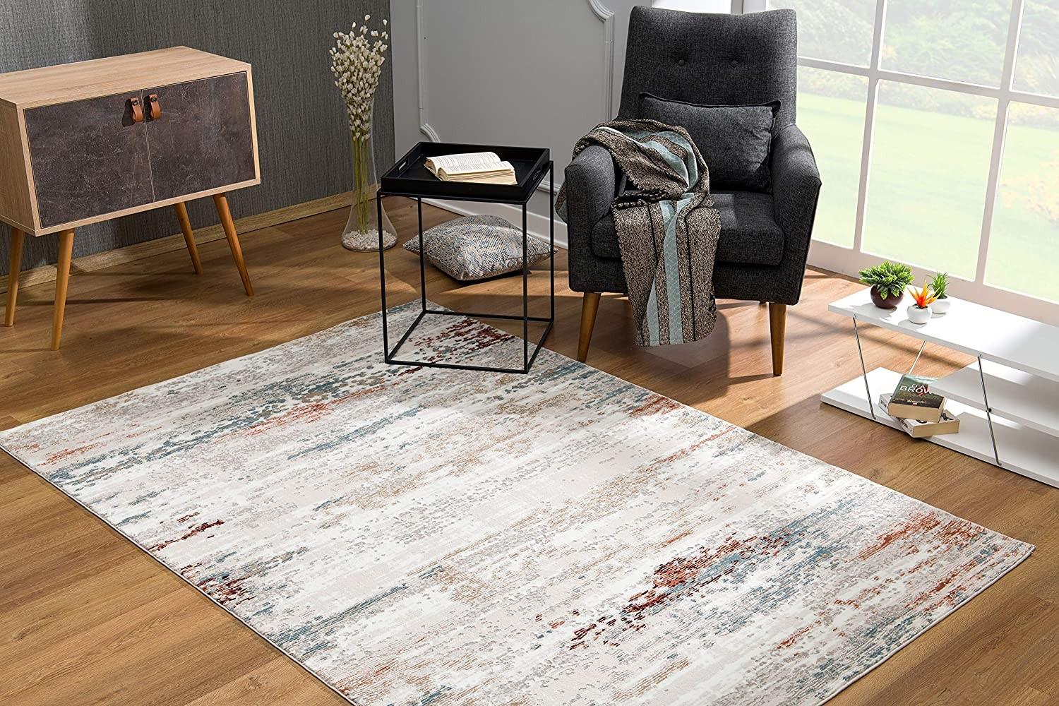 8’ x 11’ Gray and Ivory Abstract Stria Area Rug