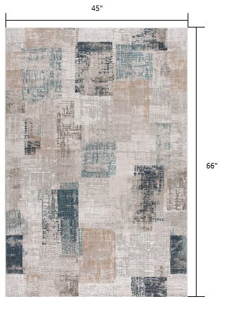 4’ x 6’ Blue and Ivory Distressed Diamonds Area Rug Default Title