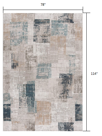 7’ x 10’ Blue and Ivory Distressed Diamonds Area Rug