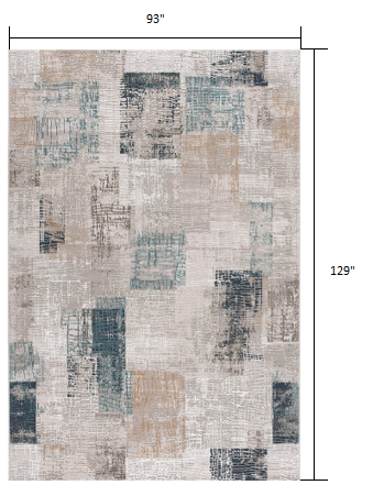 8’ x 11’ Blue and Ivory Distressed Diamonds Area Rug