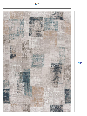 5’ x 8’ Blue and Ivory Modern Abstract Area Rug