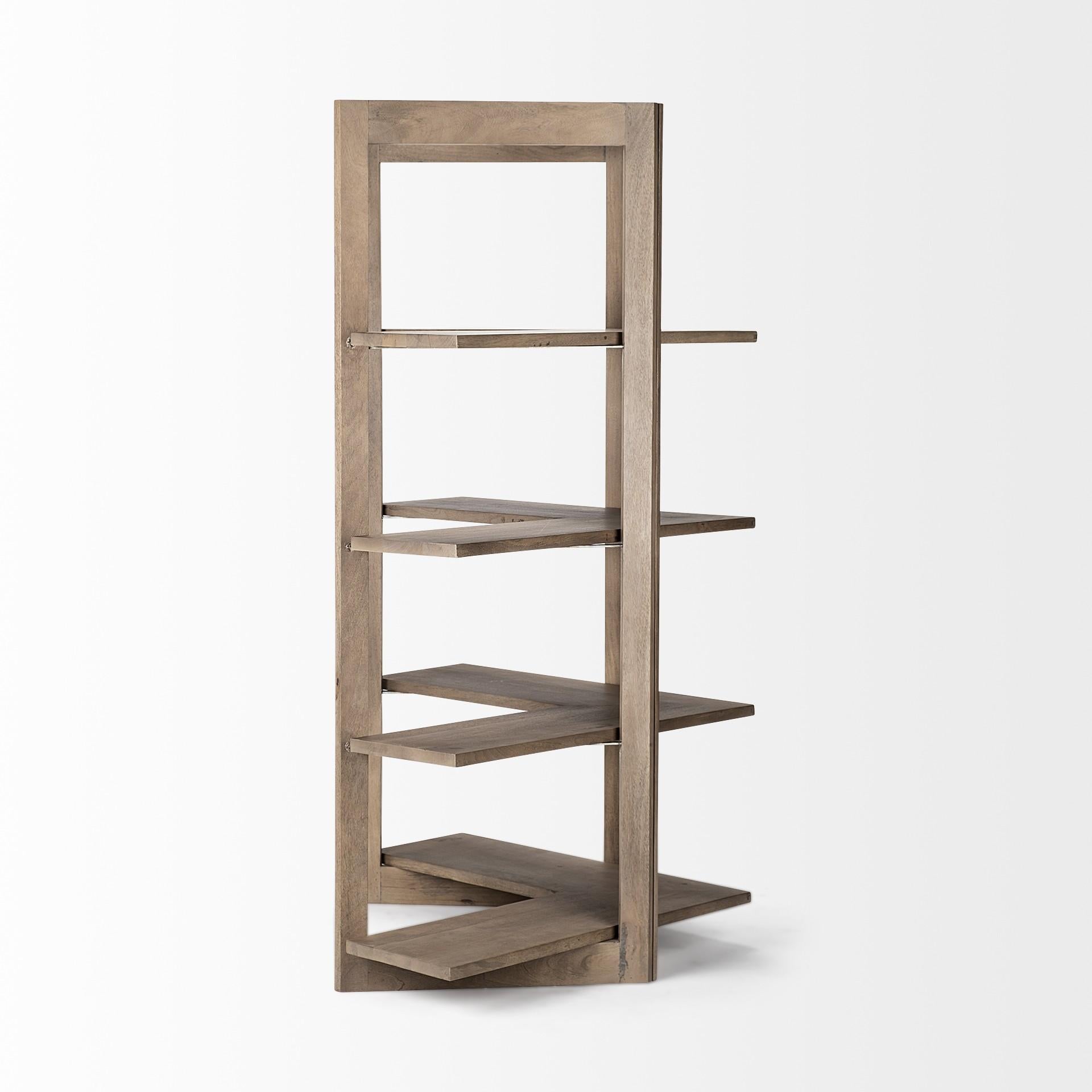 Light Brown Wooden Corner Shelving Unit