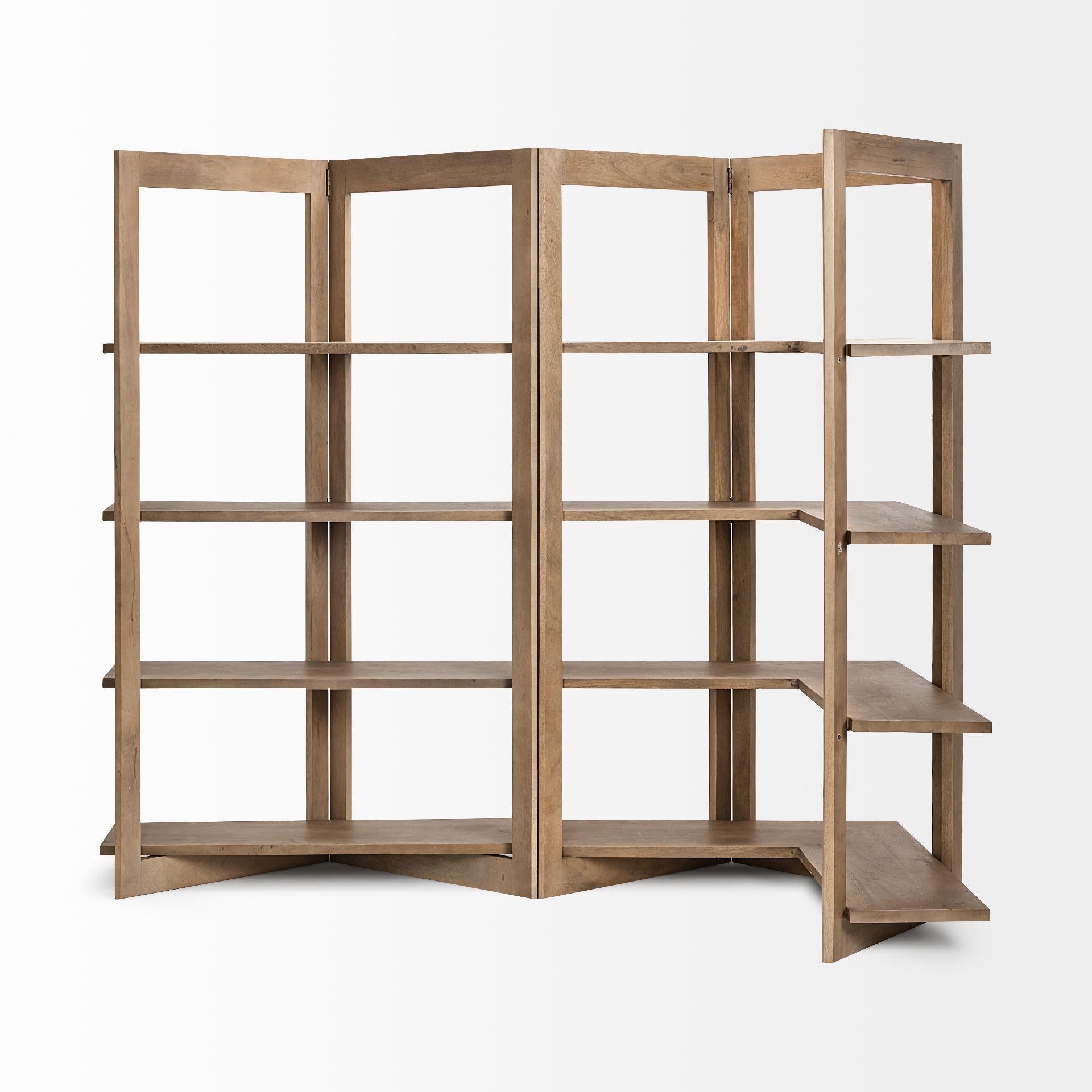 Light Brown Wooden Corner Shelving Unit