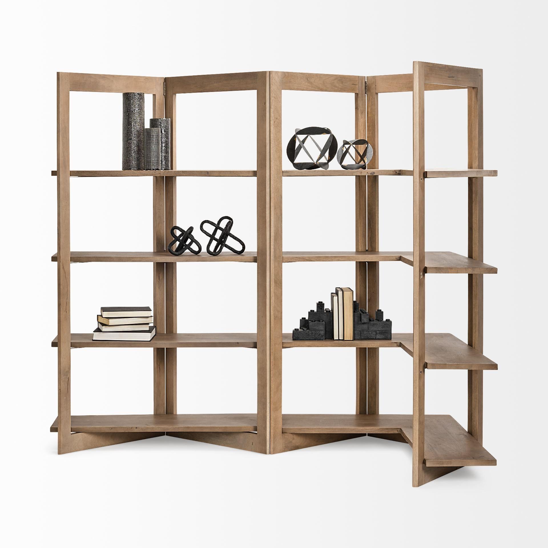 Light Brown Wooden Corner Shelving Unit