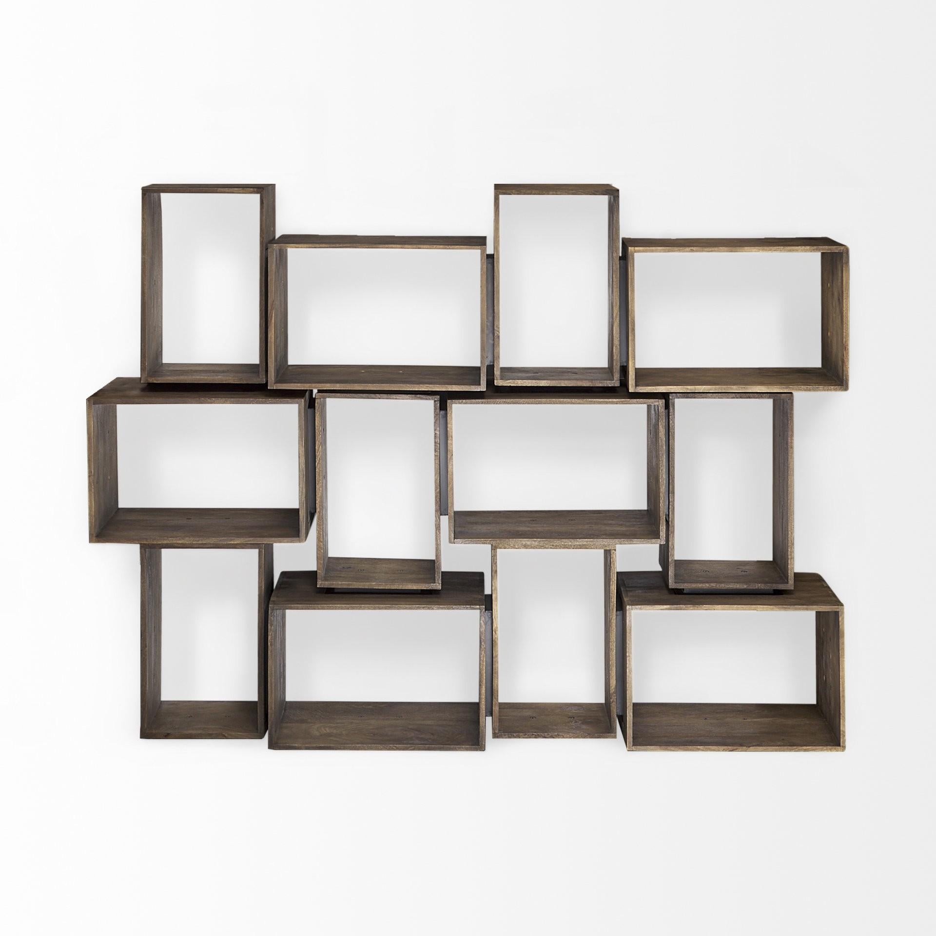 Set of Two Rustic Dark Brown Cube Box Shelves