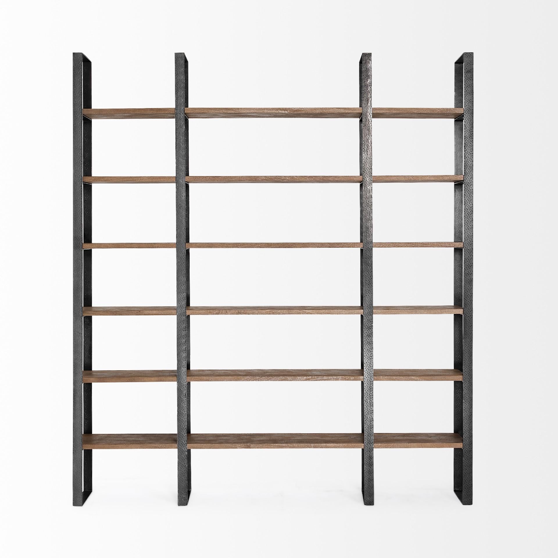 Black Iron Framed Wooden Shelving Unit