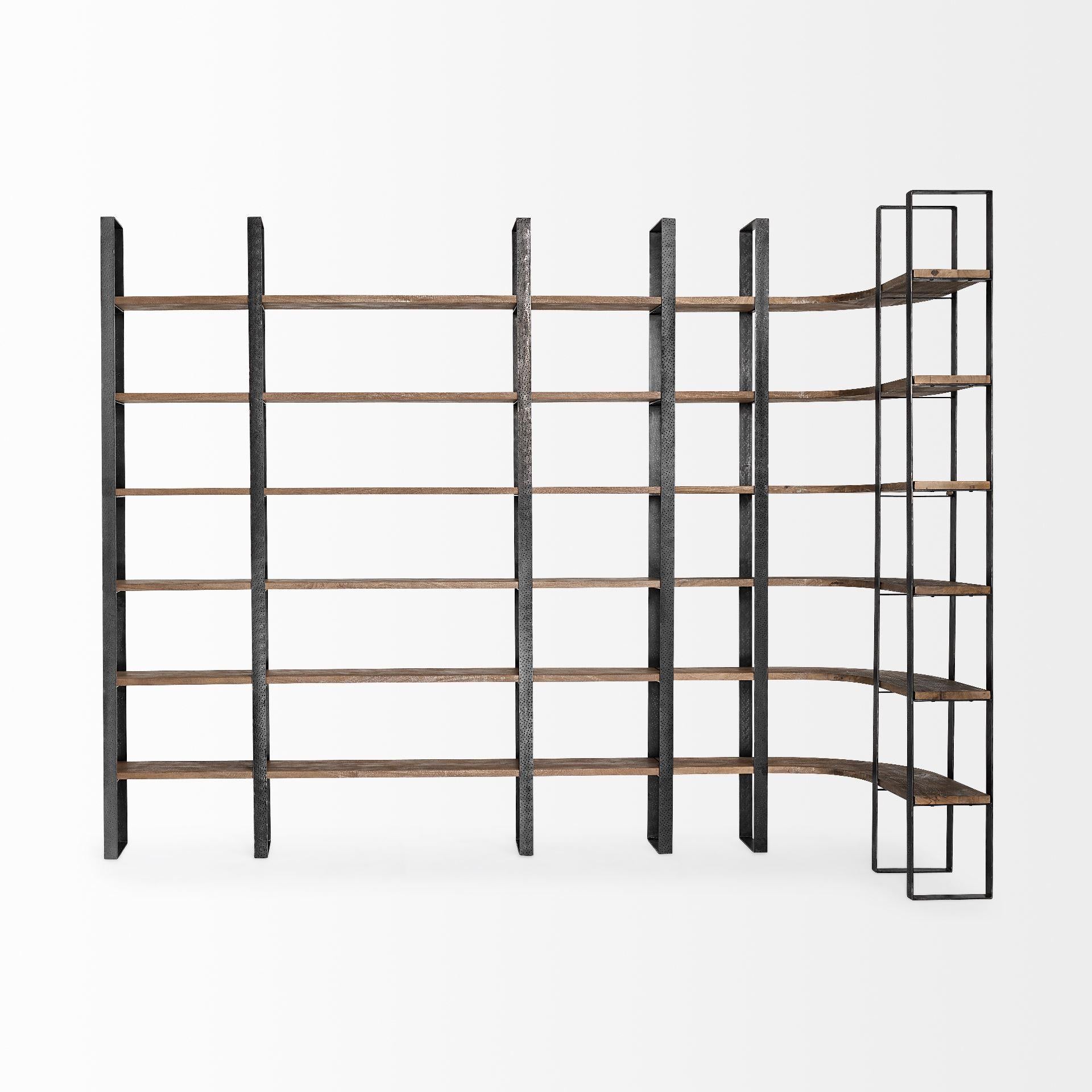 Black Iron Framed Wooden Shelving Unit