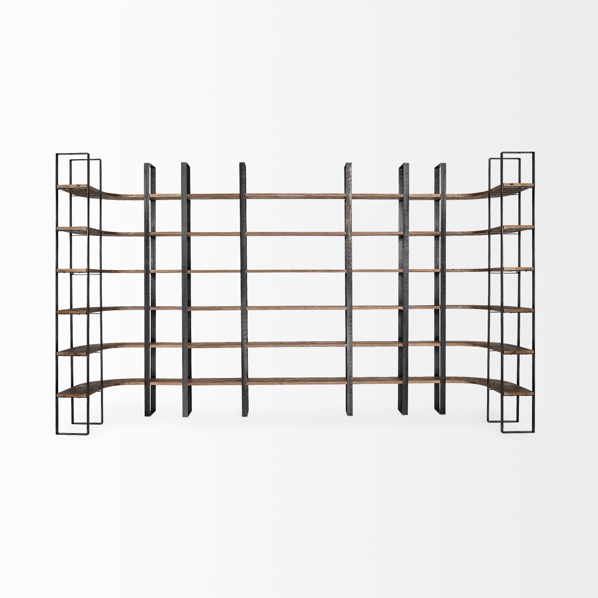 Black Iron Framed Wooden Shelving Unit