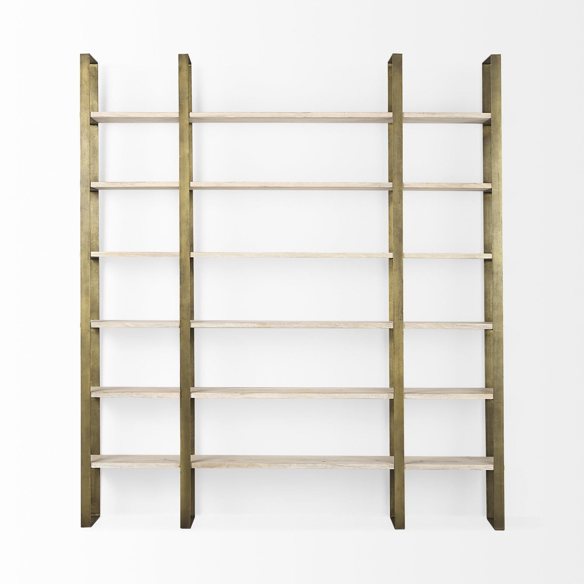 Gold Iron Framed Wooden Shelving Unit