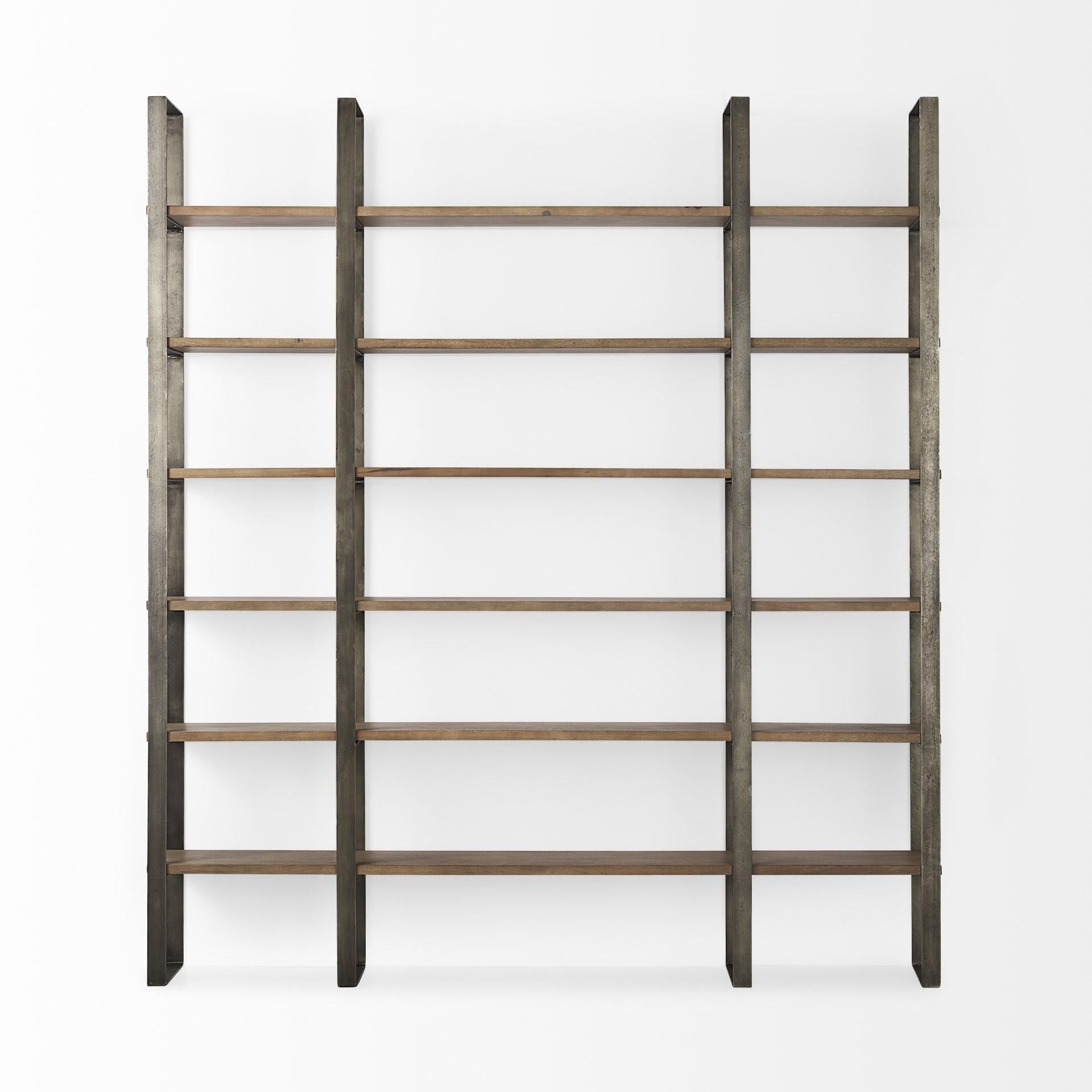 Silver Iron Framed Wooden Shelving Unit