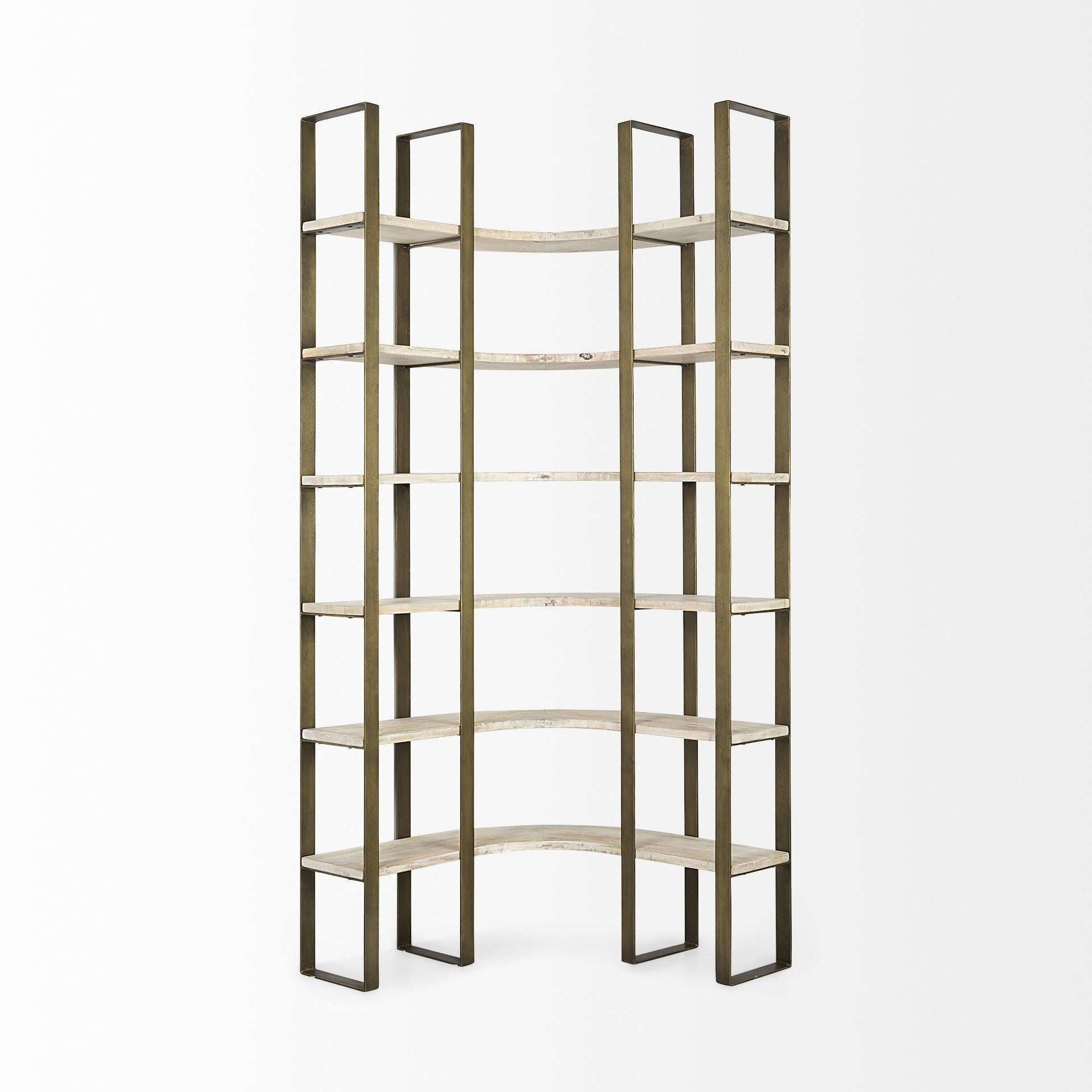 Gold Iron Framed Curved Wooden Shelving Unit