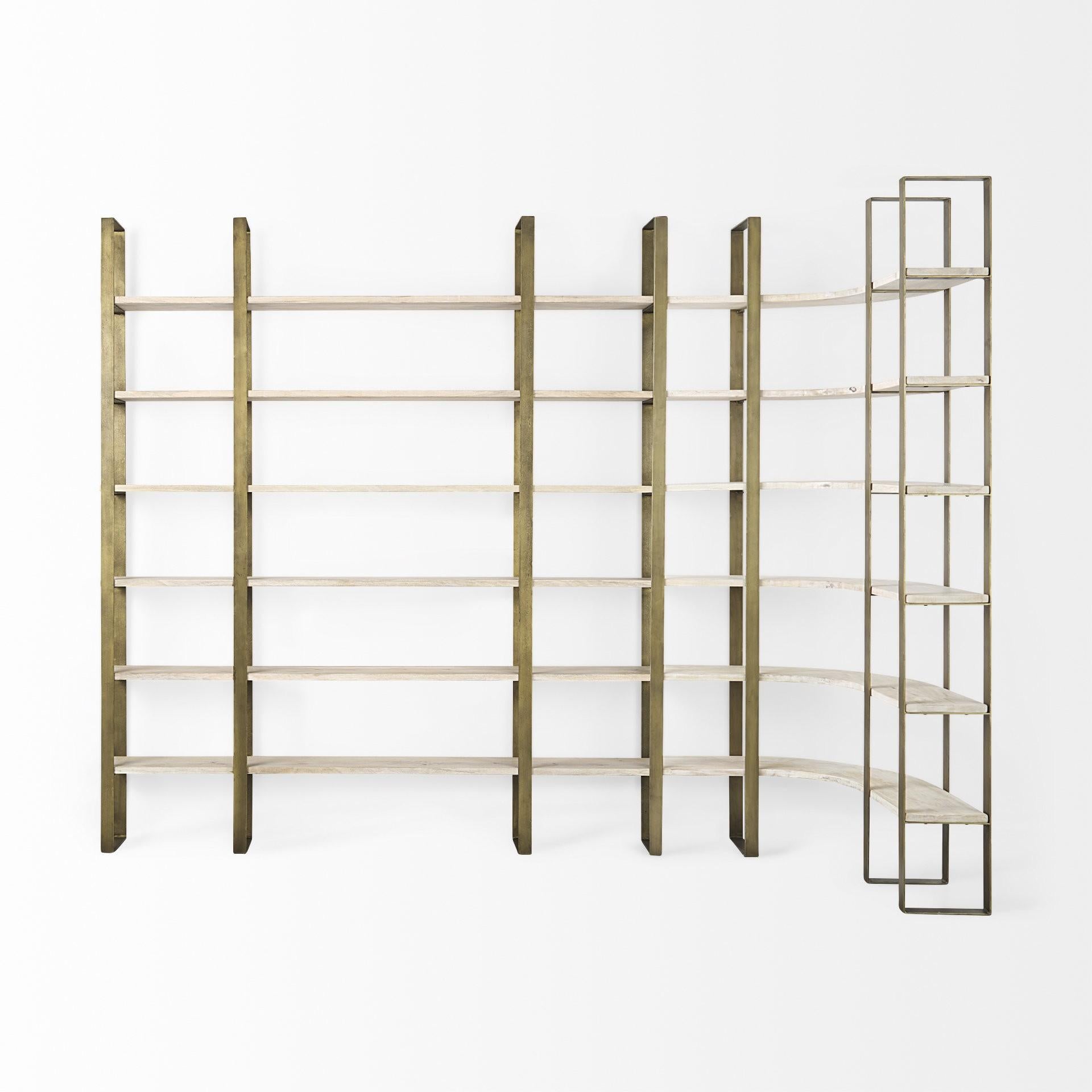 Gold Iron Framed Curved Wooden Shelving Unit