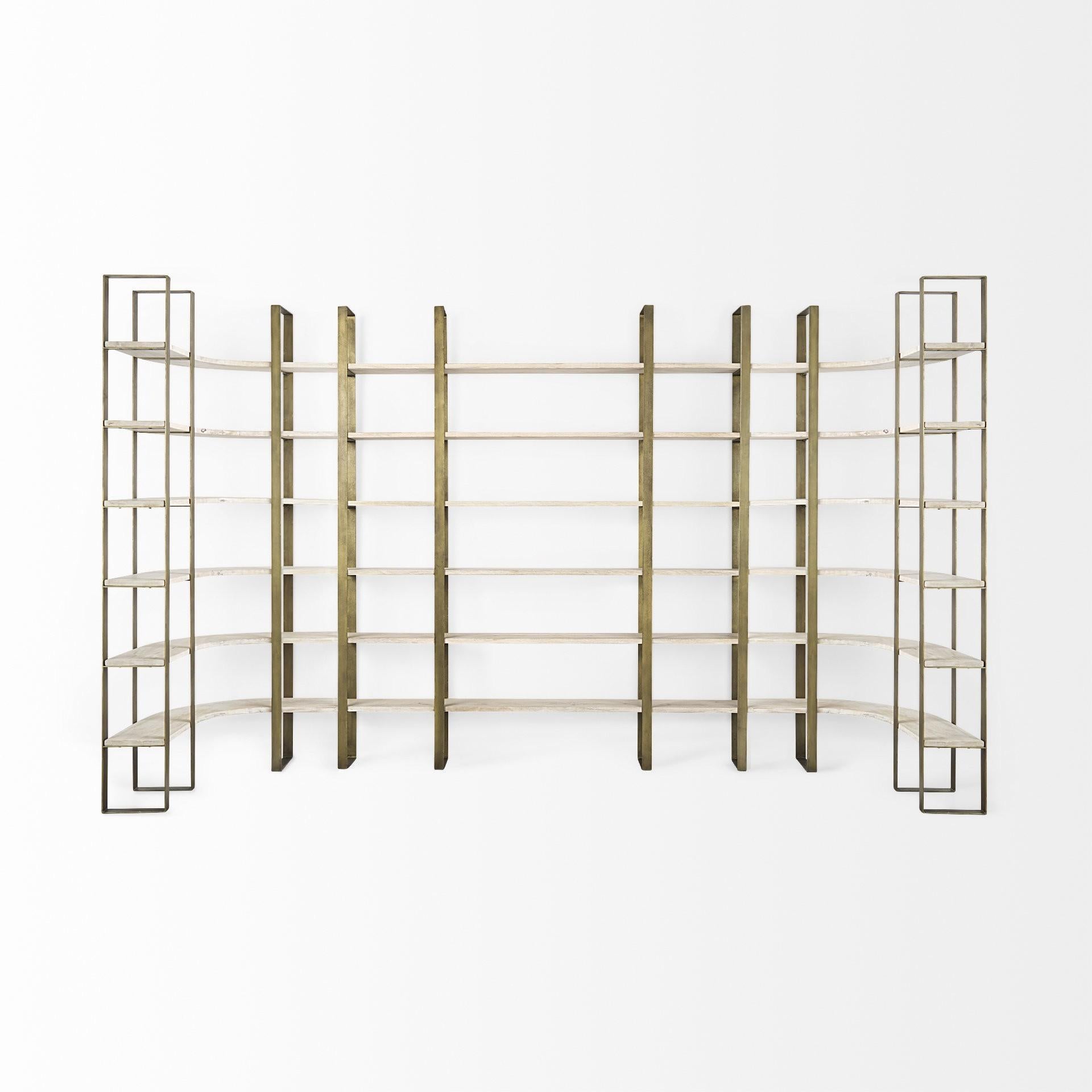 Gold Iron Framed Curved Wooden Shelving Unit