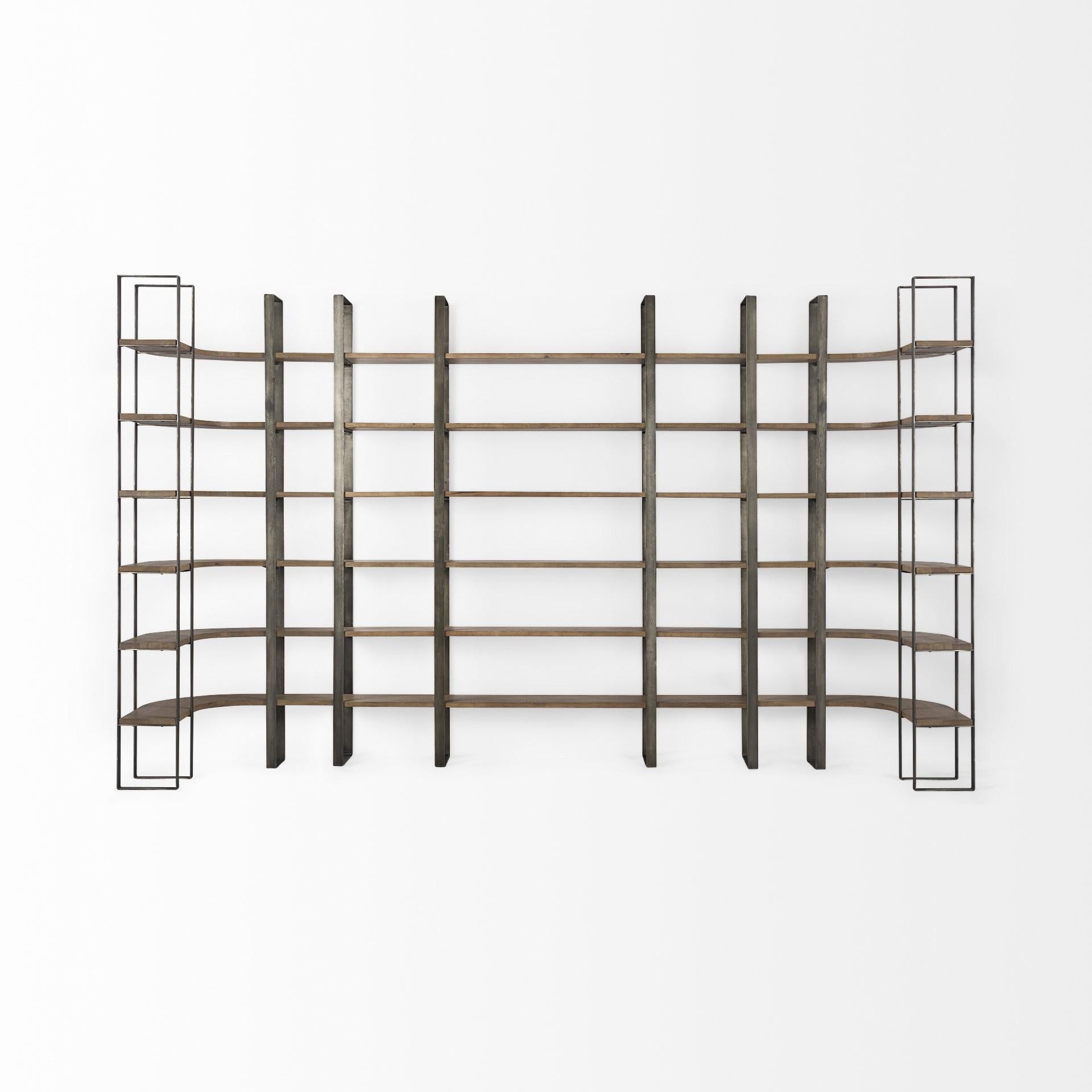 Silver Iron Framed Curved Wooden Shelving Unit