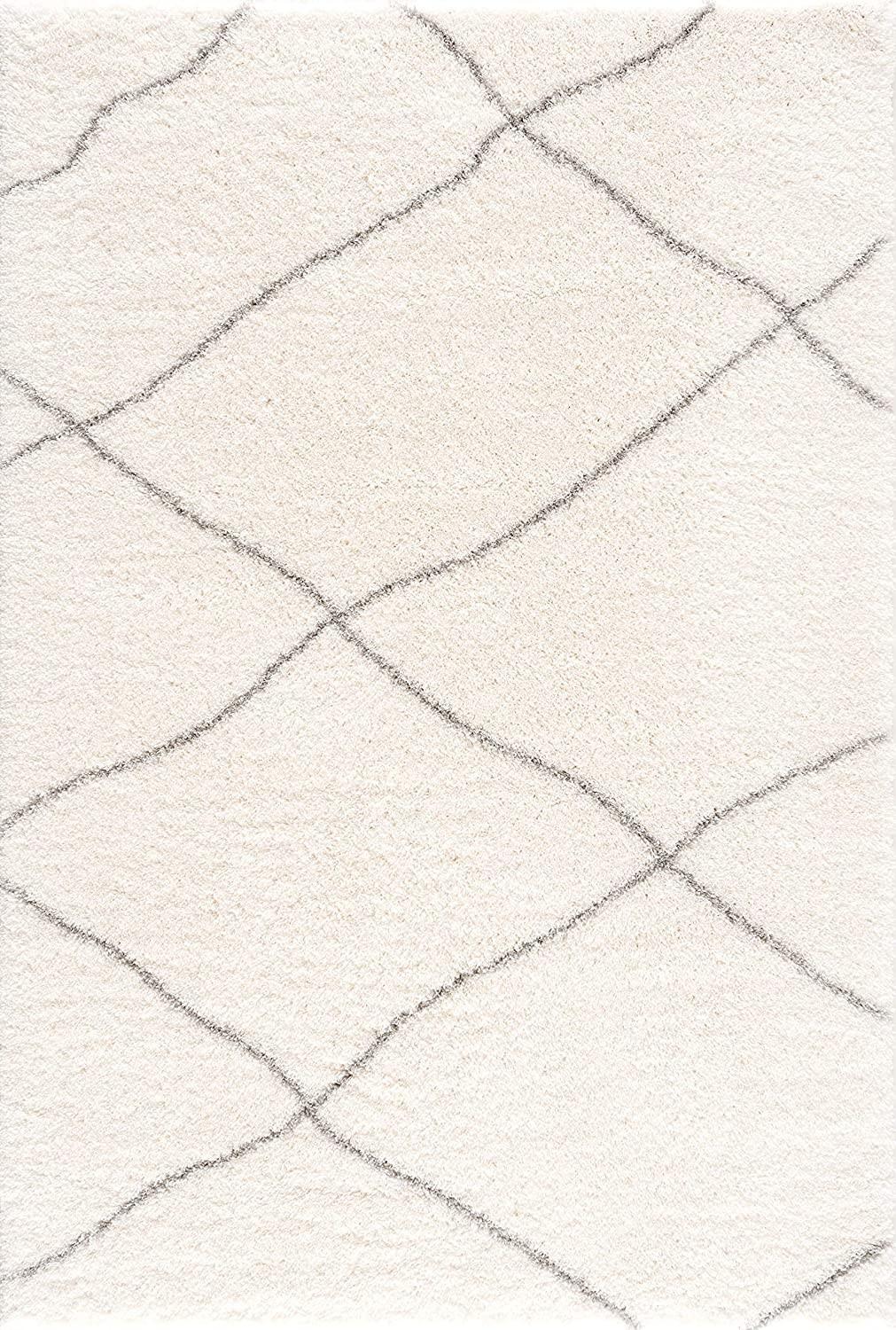 8’ x 11’ Ivory Modern Uneven Lattice Area Rug