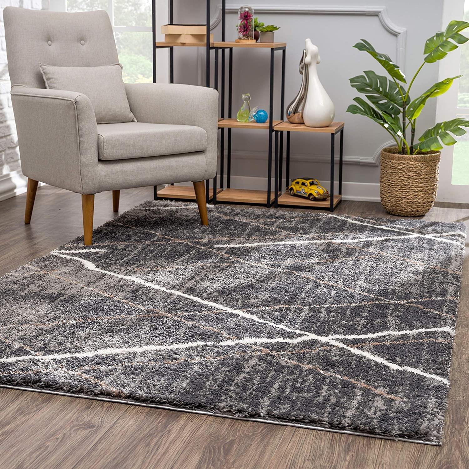 8’ x 11’ Gray Modern Distressed Lines Area Rug