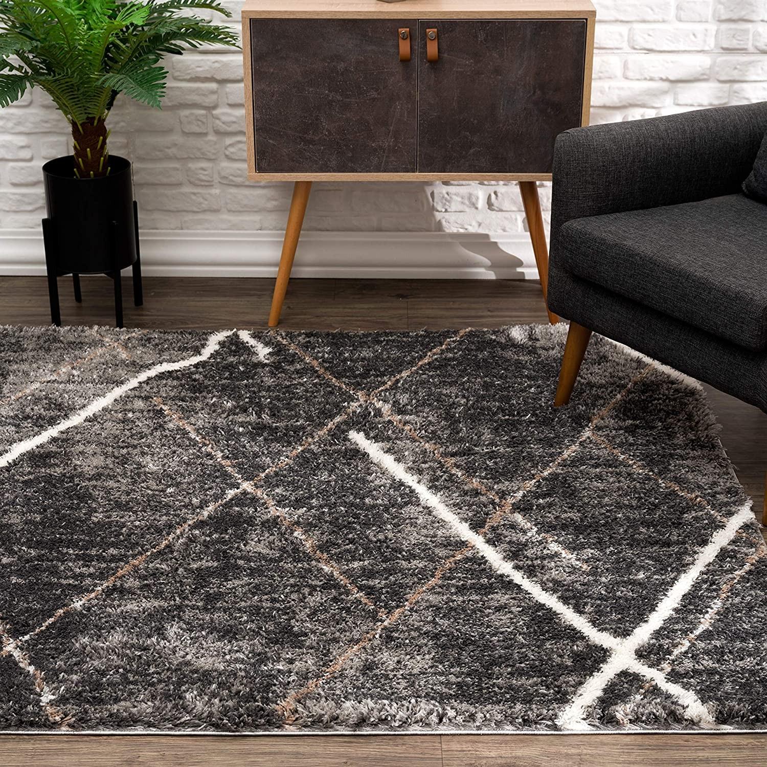 8’ x 11’ Gray Modern Distressed Lines Area Rug