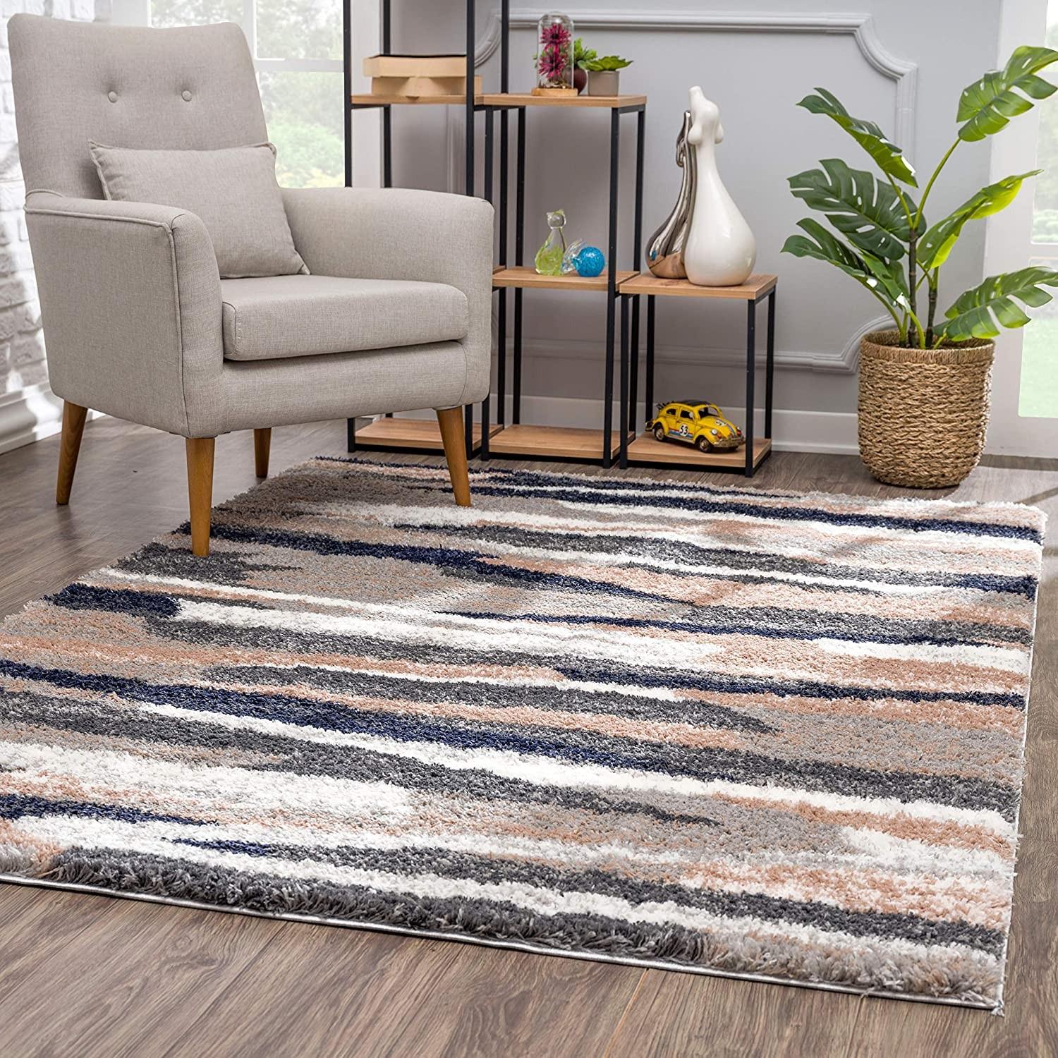 7’ x 9’ Gray and Black Strokes Area Rug Default Title
