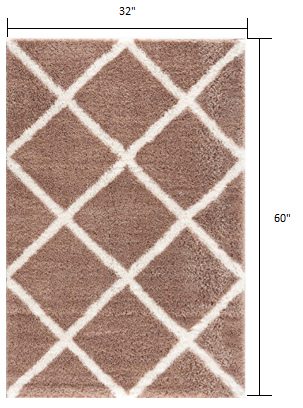 3’ x 5’ Beige and White Modern Lattice Area Rug