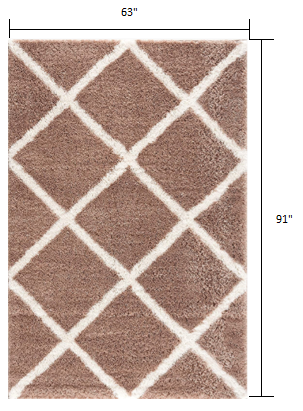 5’ x 8’ Beige and White Modern Lattice Area Rug