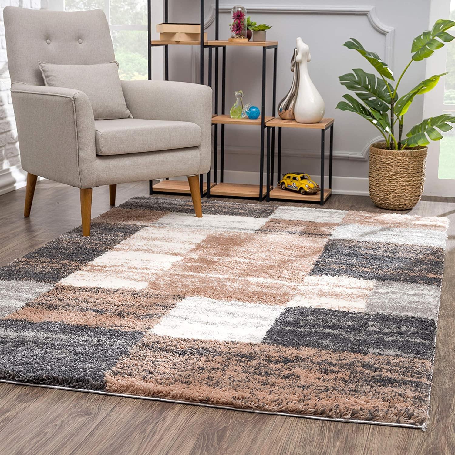 5’ x 8’ Beige Modern Blocks Area Rug Default Title