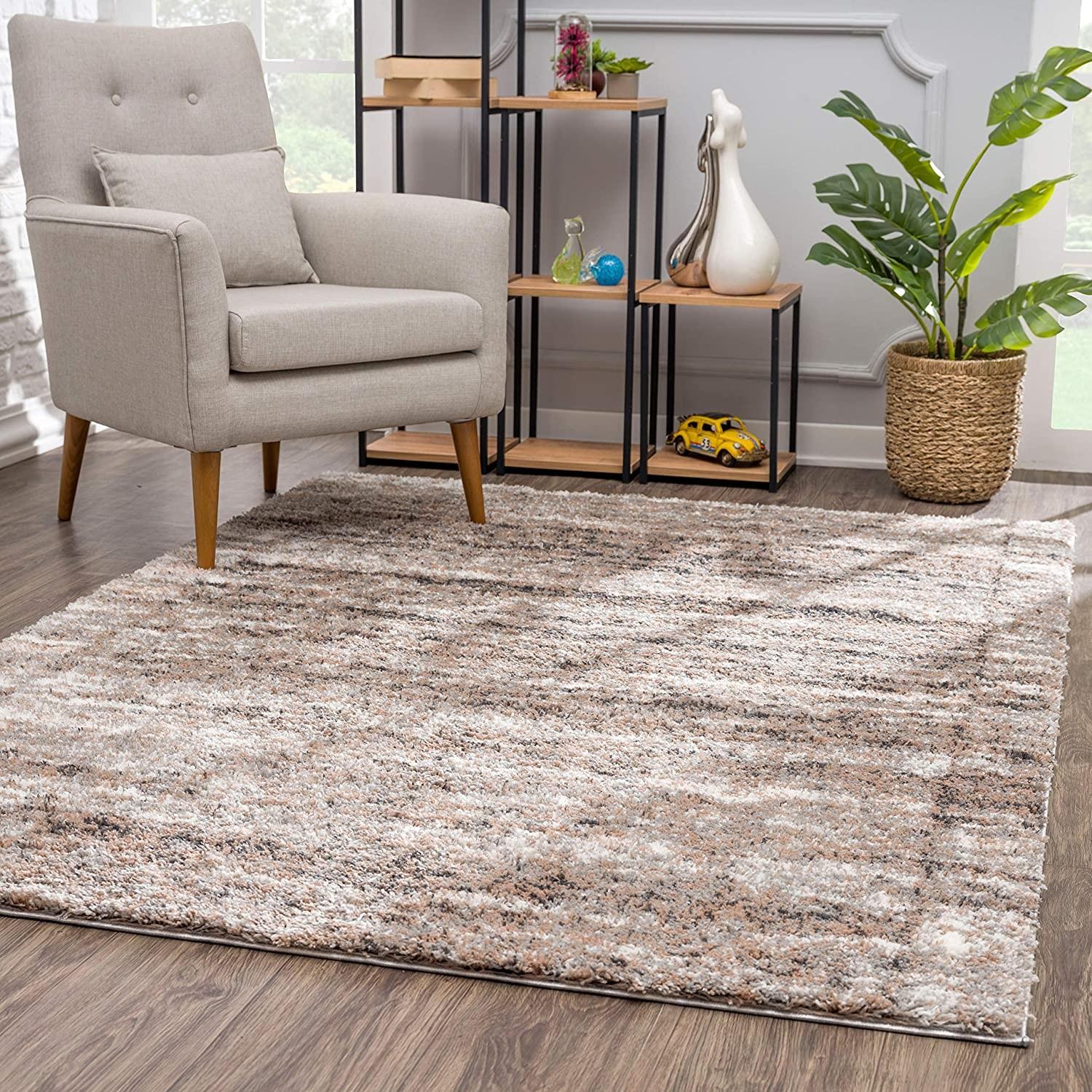 5’ x 8’ Ivory and Brown Retro Mod Area Rug