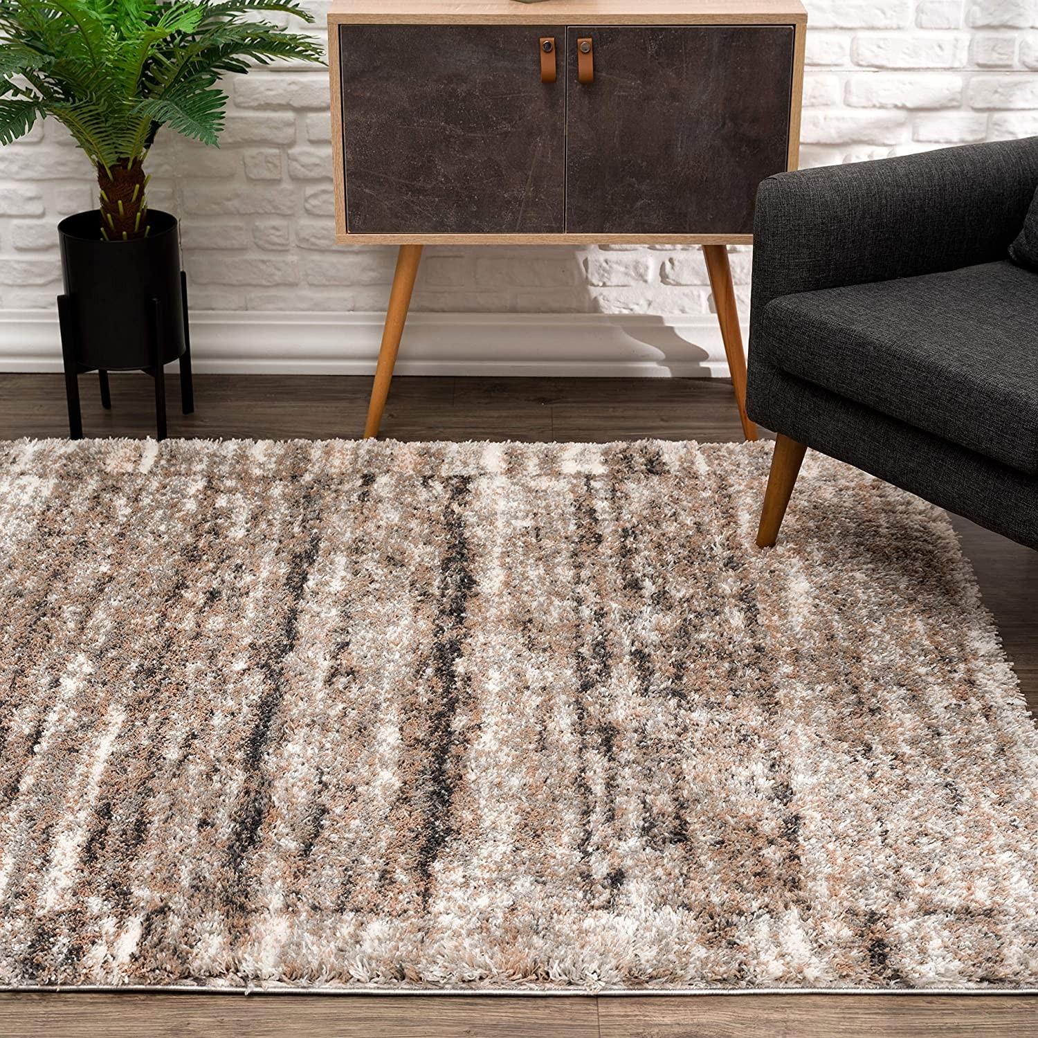 8’ x 11’ Ivory and Brown Retro Mod Area Rug