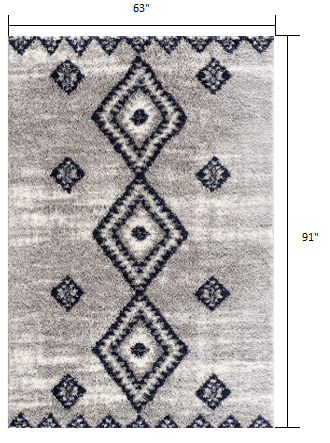 5’ x 8’ Gray and Navy Boho Chic Area Rug Default Title