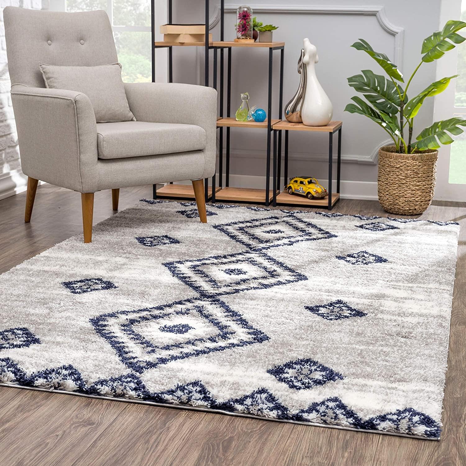7’ x 9’ Gray and Navy Boho Chic Area Rug Default Title