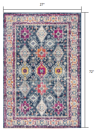 2’ x 6’ Navy Traditional Decorative Area Rug
