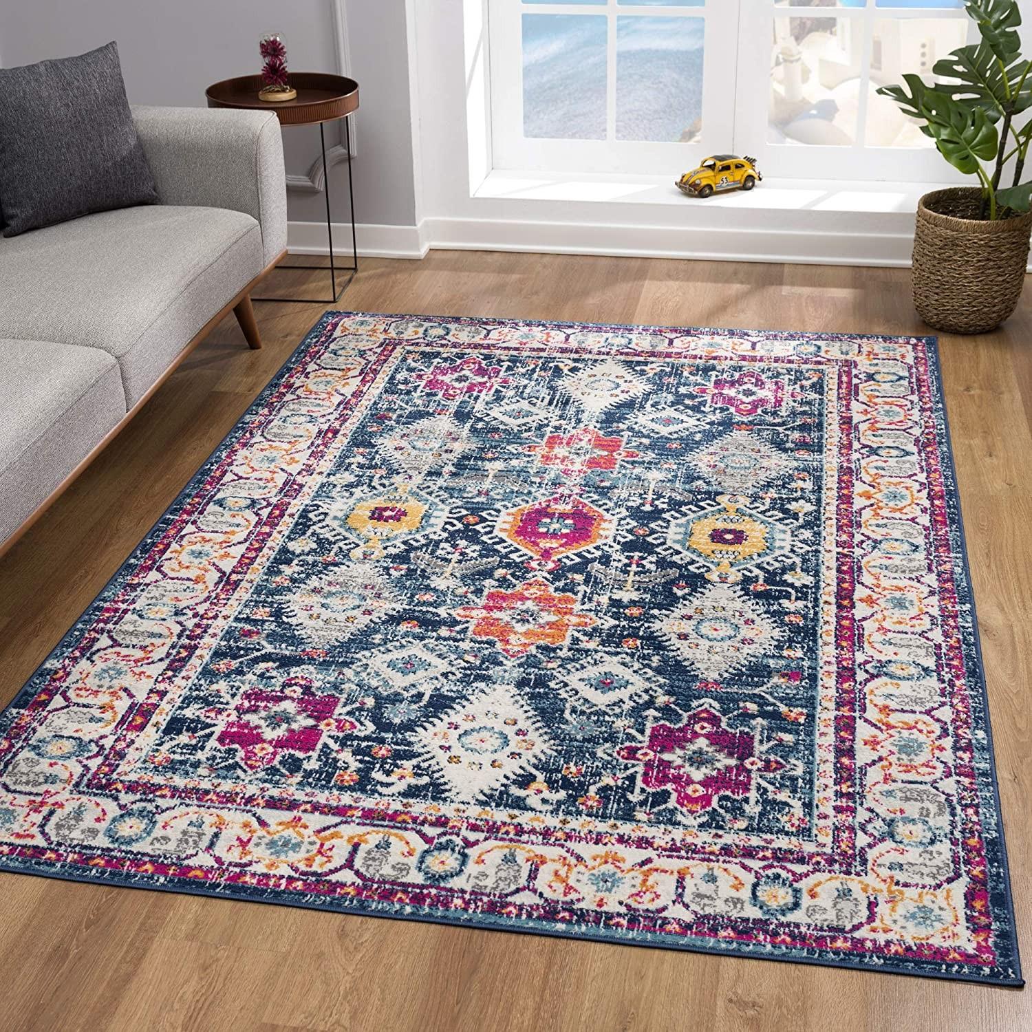 8’ x 11’ Navy Traditional Decorative Area Rug