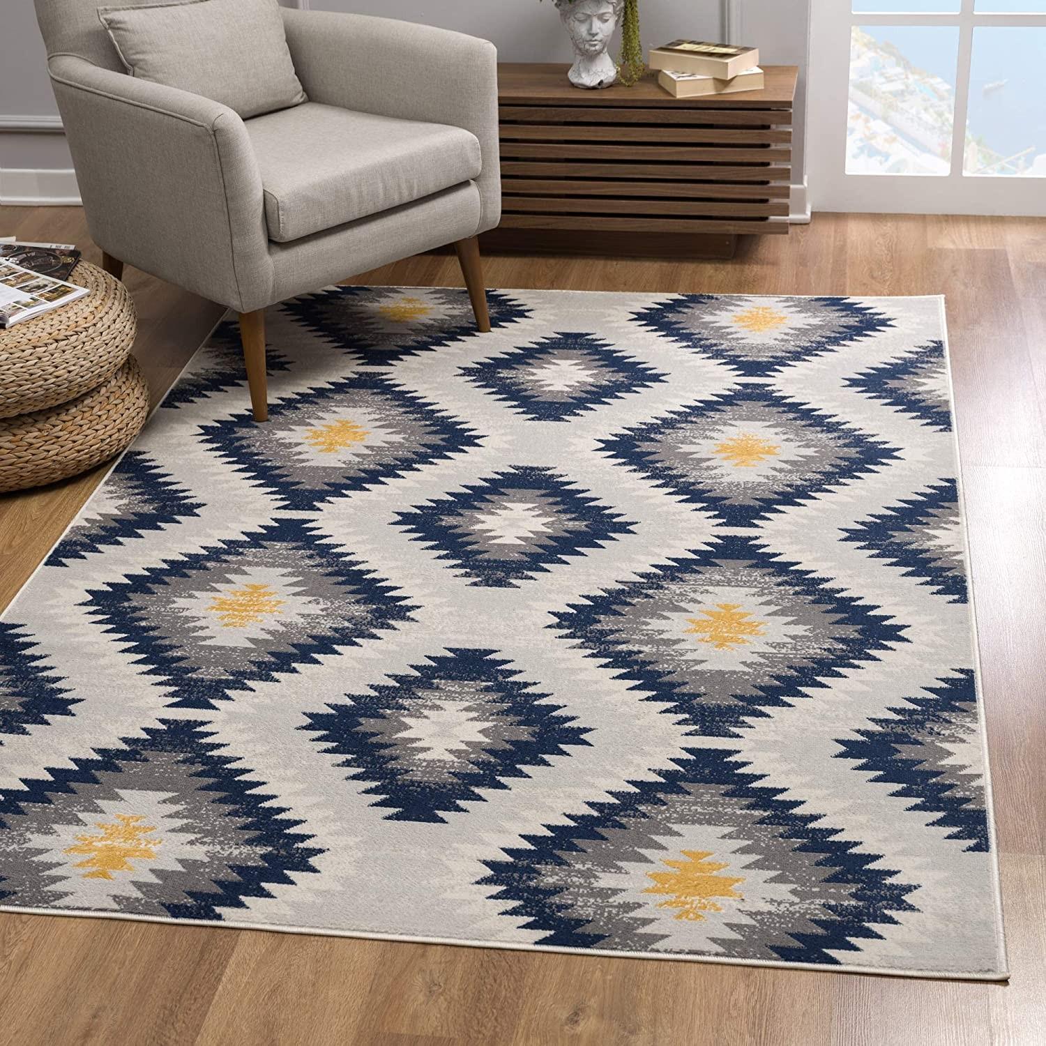 2’ x 10’ Blue and Gray Kilim Pattern Runner Rug Default Title
