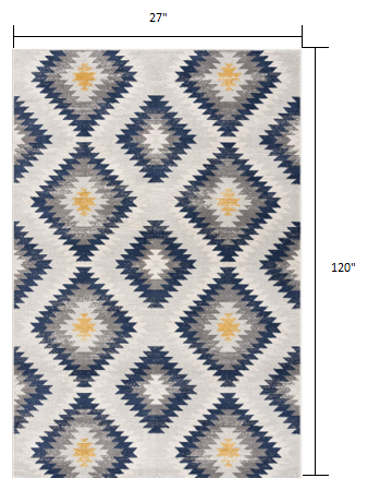 2’ x 10’ Blue and Gray Kilim Pattern Runner Rug