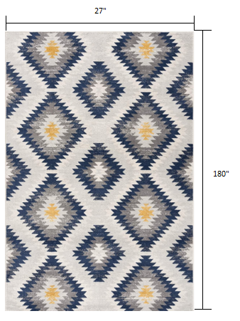 2’ x 15’ Blue and Gray Kilim Pattern Runner Rug